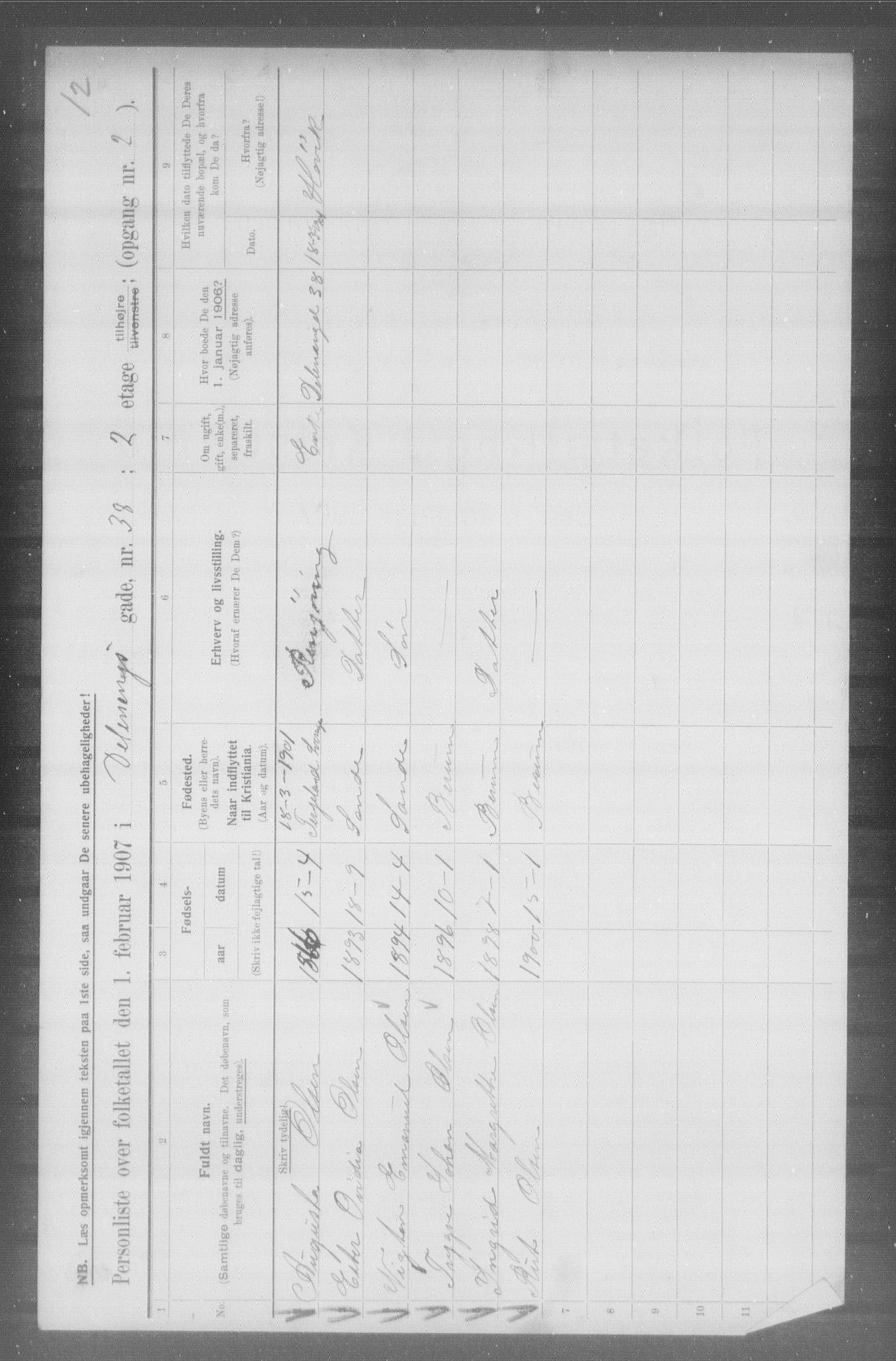 OBA, Municipal Census 1907 for Kristiania, 1907, p. 9086