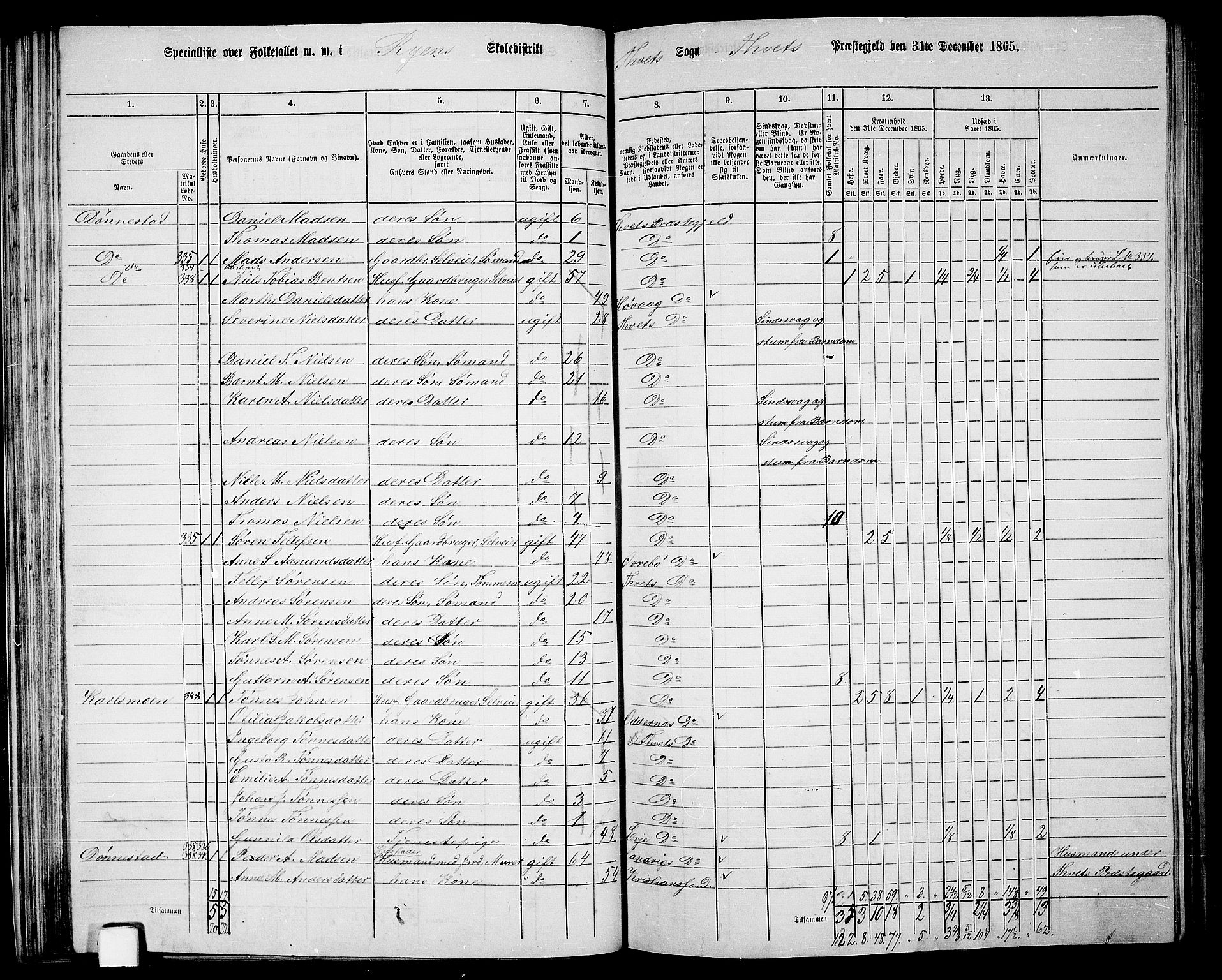 RA, 1865 census for Tveit, 1865, p. 51