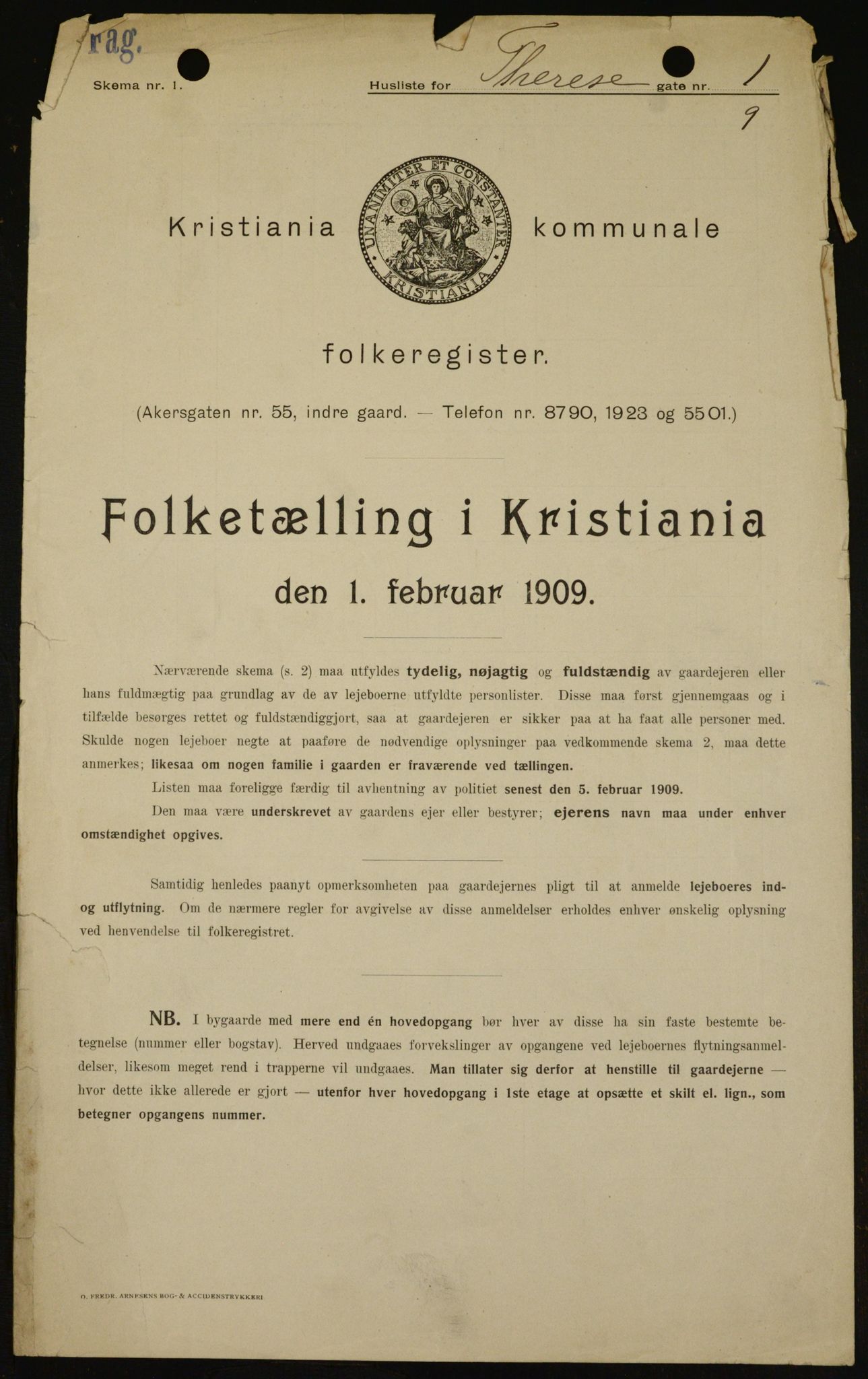 OBA, Municipal Census 1909 for Kristiania, 1909, p. 97630