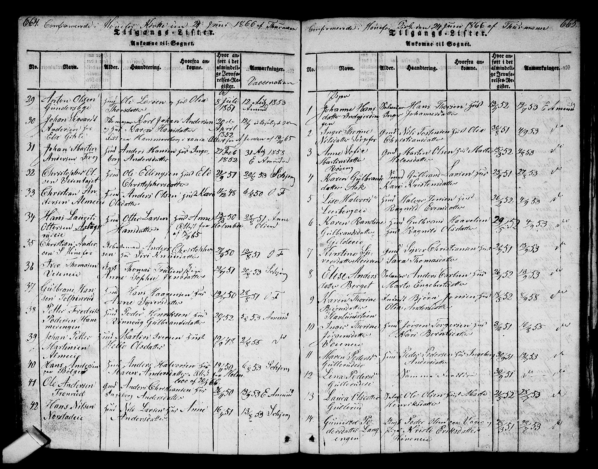 Norderhov kirkebøker, AV/SAKO-A-237/G/Ga/L0002: Parish register (copy) no. I 2, 1814-1867, p. 664-665