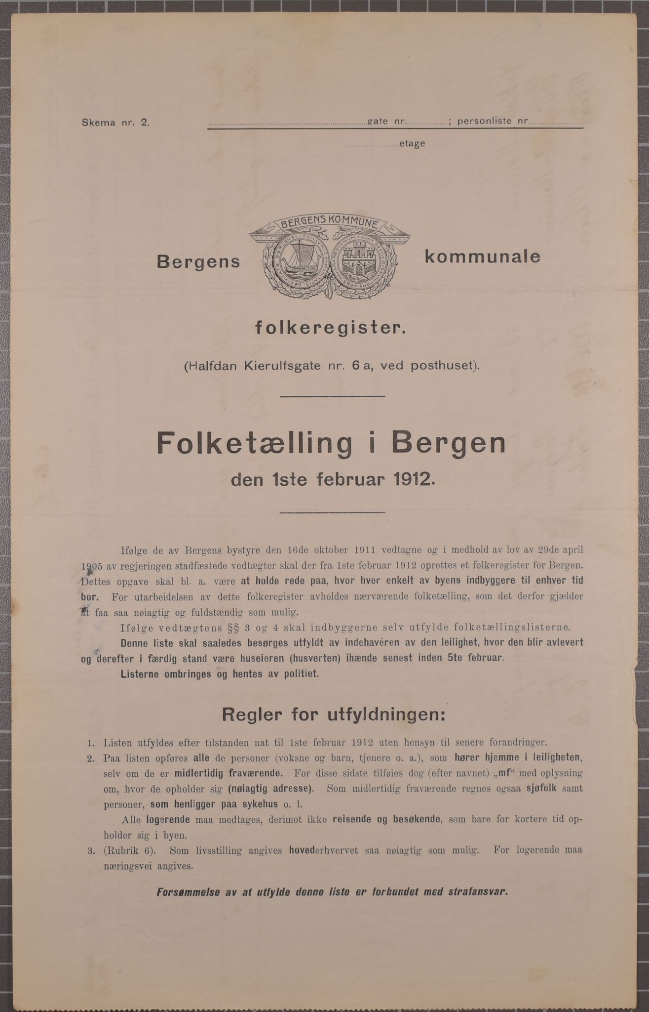 SAB, Municipal Census 1912 for Bergen, 1912, p. 1922