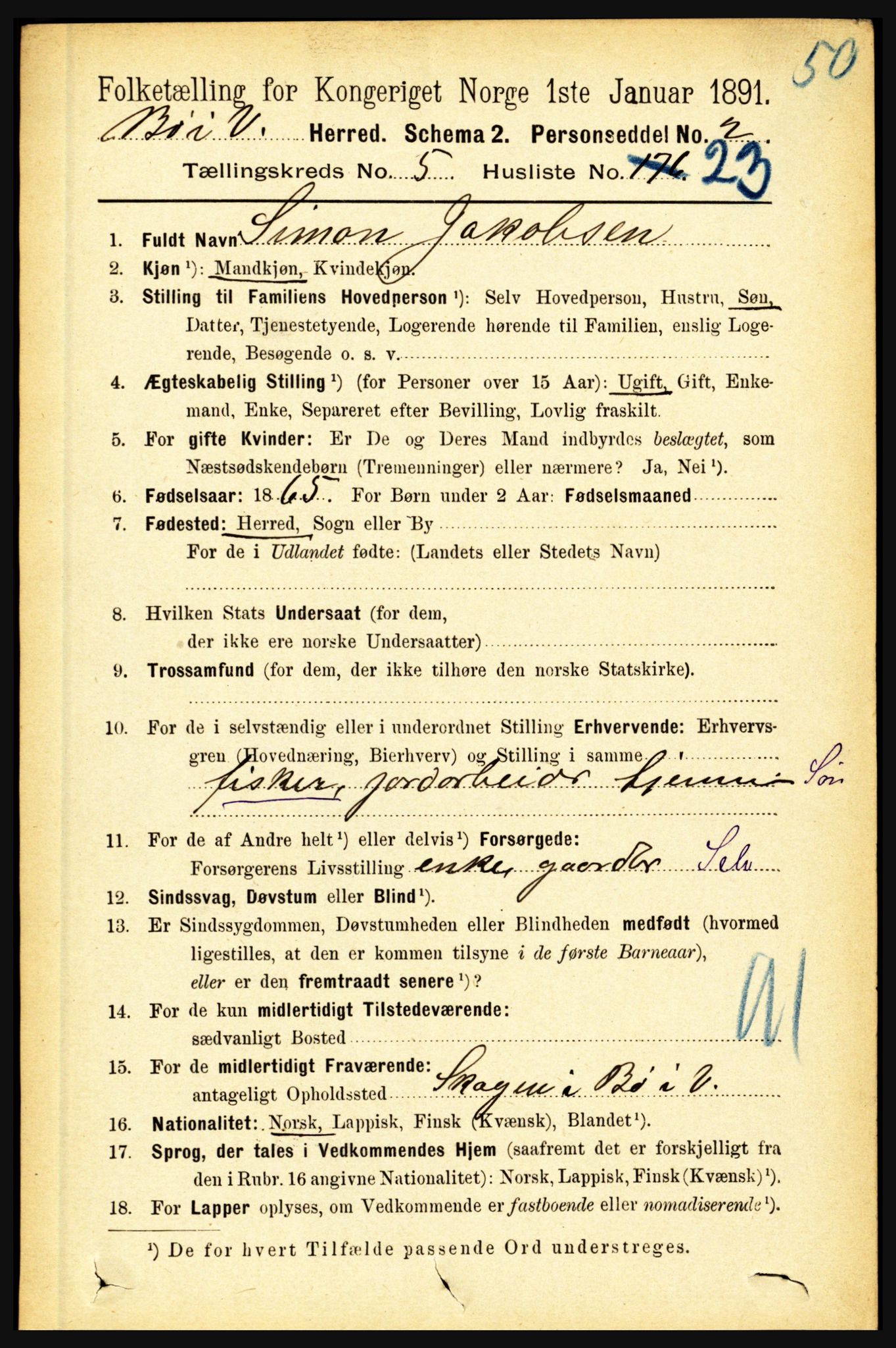 RA, 1891 census for 1867 Bø, 1891, p. 2087