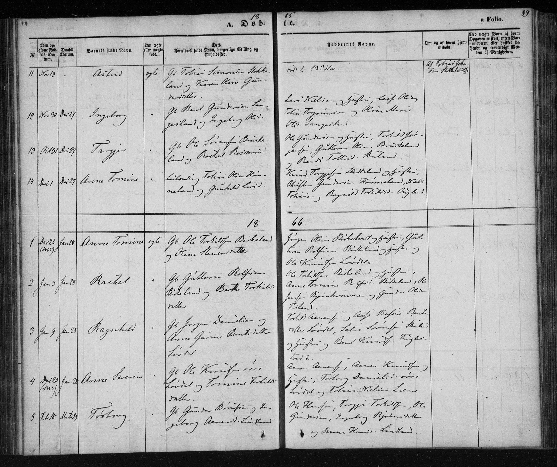 Holum sokneprestkontor, AV/SAK-1111-0022/F/Fa/Fab/L0005: Parish register (official) no. A 5, 1847-1874, p. 89