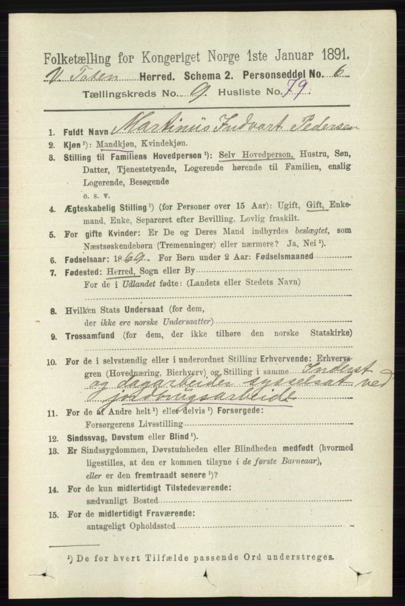 RA, 1891 census for 0529 Vestre Toten, 1891, p. 6043