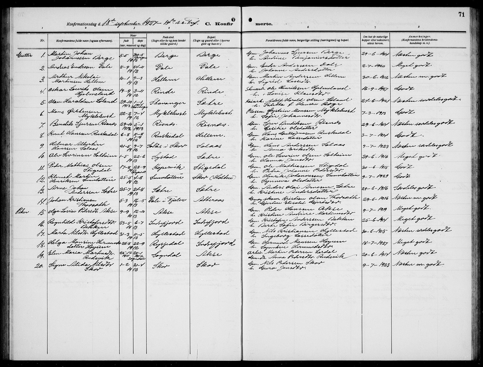 Hyllestad sokneprestembete, AV/SAB-A-80401: Parish register (copy) no. A 4, 1926-1940, p. 71