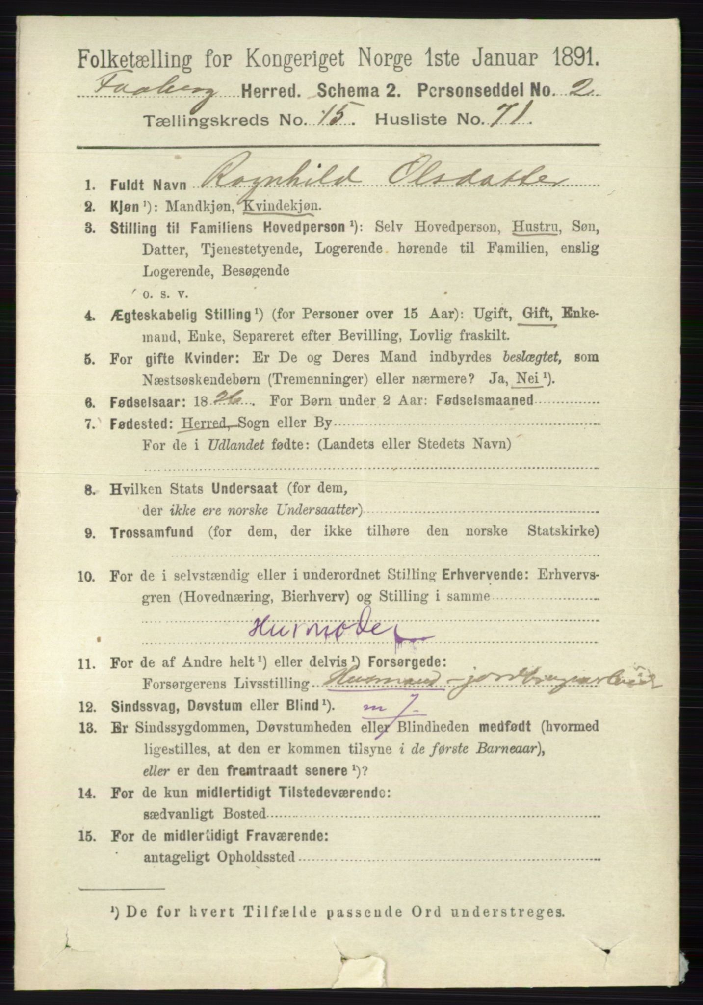 RA, 1891 census for 0524 Fåberg, 1891, p. 6300