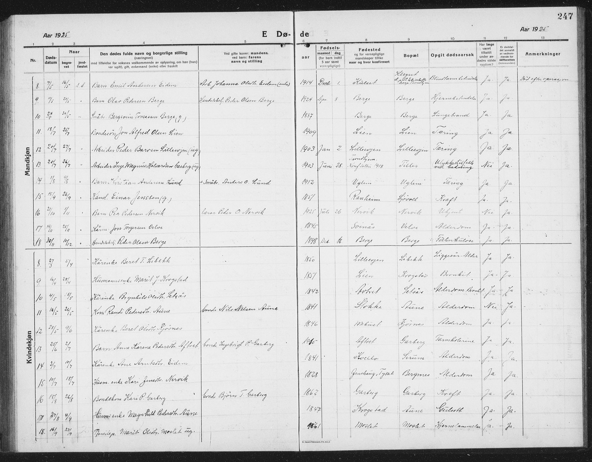 Ministerialprotokoller, klokkerbøker og fødselsregistre - Sør-Trøndelag, AV/SAT-A-1456/695/L1158: Parish register (copy) no. 695C09, 1913-1940, p. 247