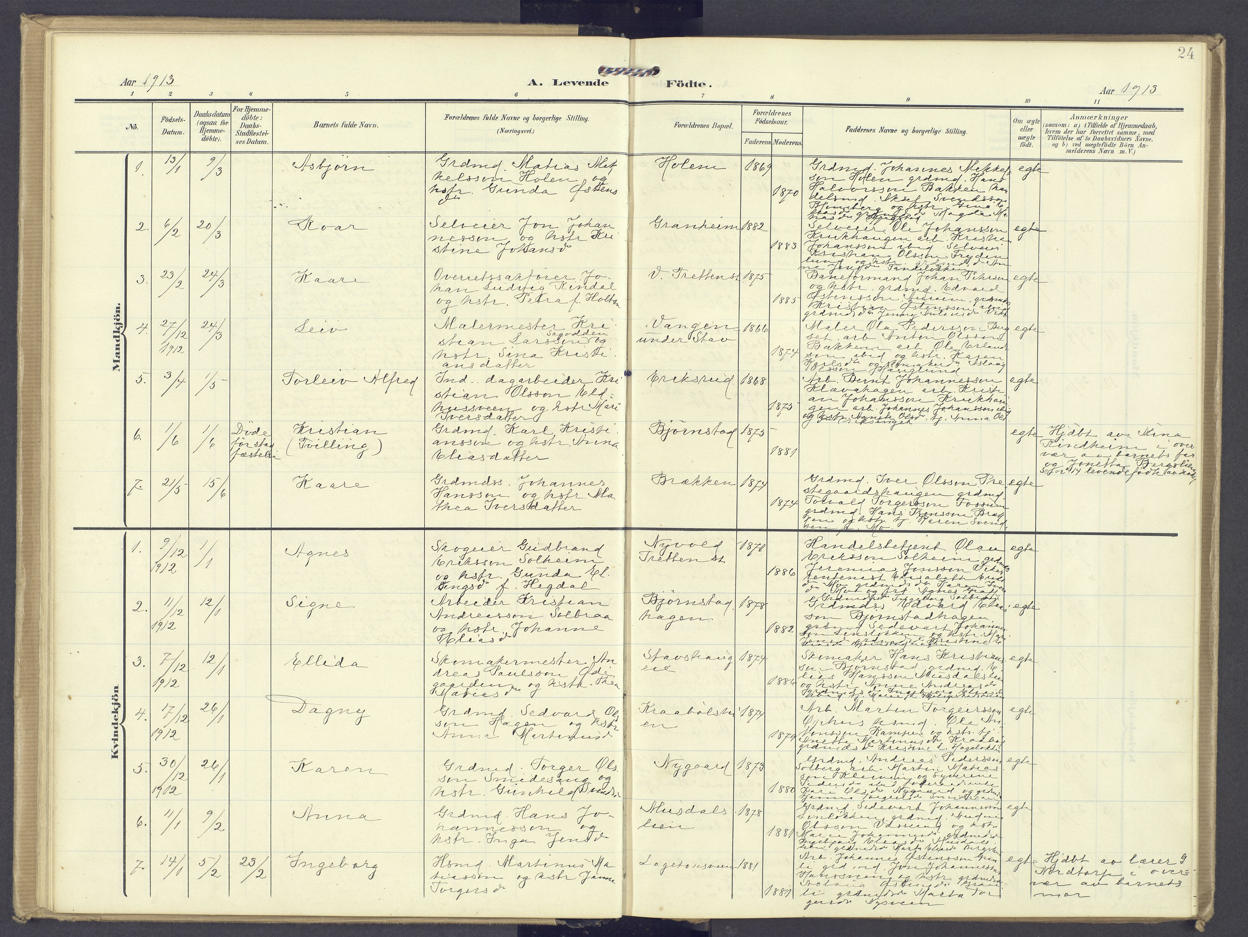 Øyer prestekontor, AV/SAH-PREST-084/H/Ha/Haa/L0013: Parish register (official) no. 13, 1905-1920, p. 24