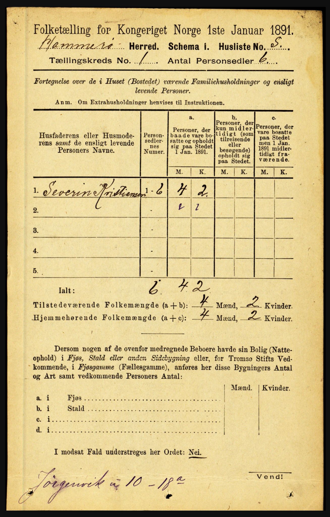 RA, 1891 census for 1849 Hamarøy, 1891, p. 22