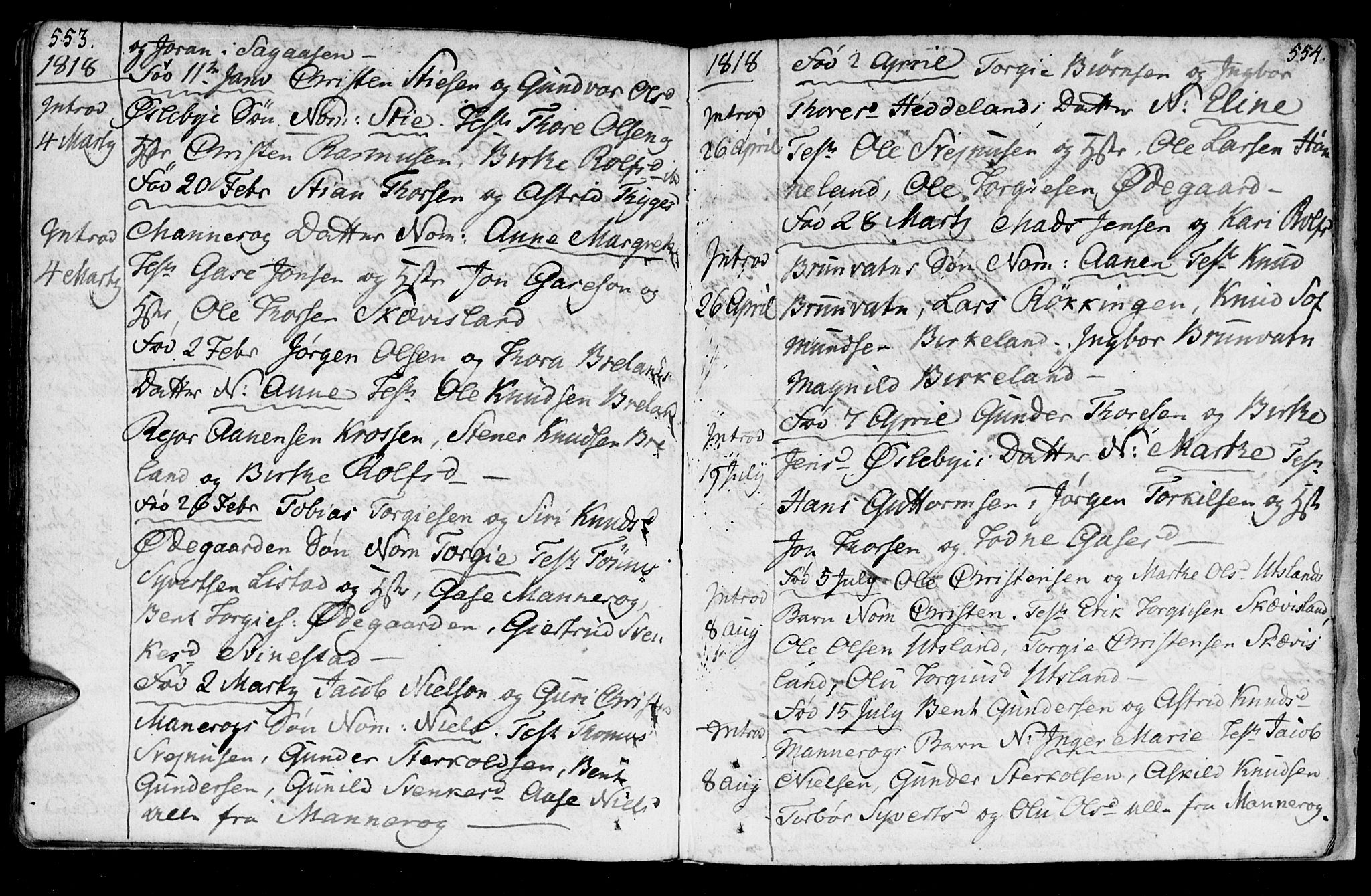 Holum sokneprestkontor, AV/SAK-1111-0022/F/Fa/Fac/L0001: Parish register (official) no. A 1, 1773-1820, p. 553-554