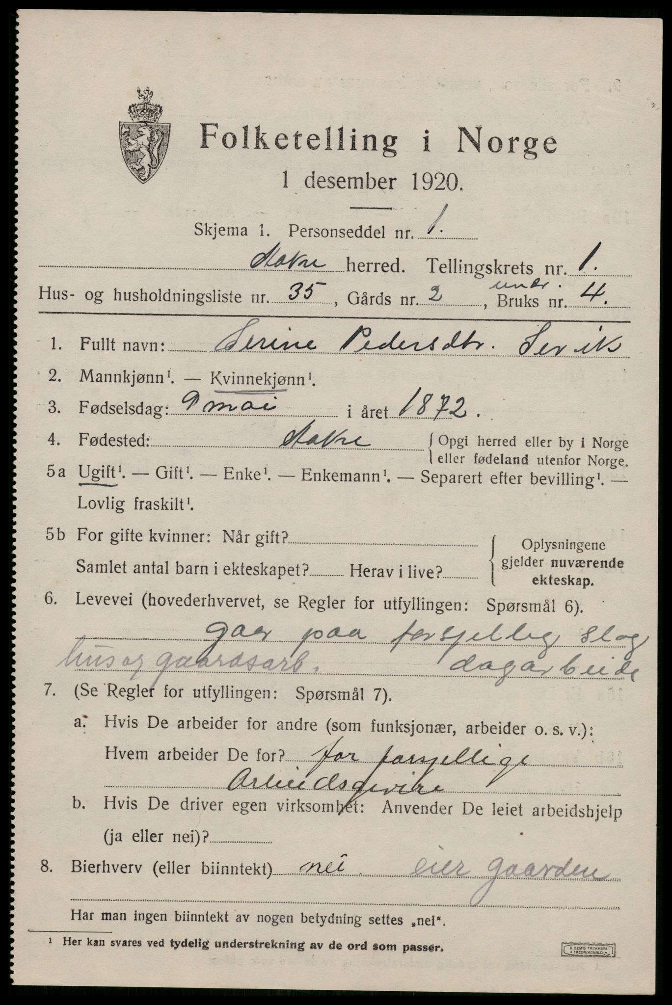 SAST, 1920 census for Åkra, 1920, p. 1666