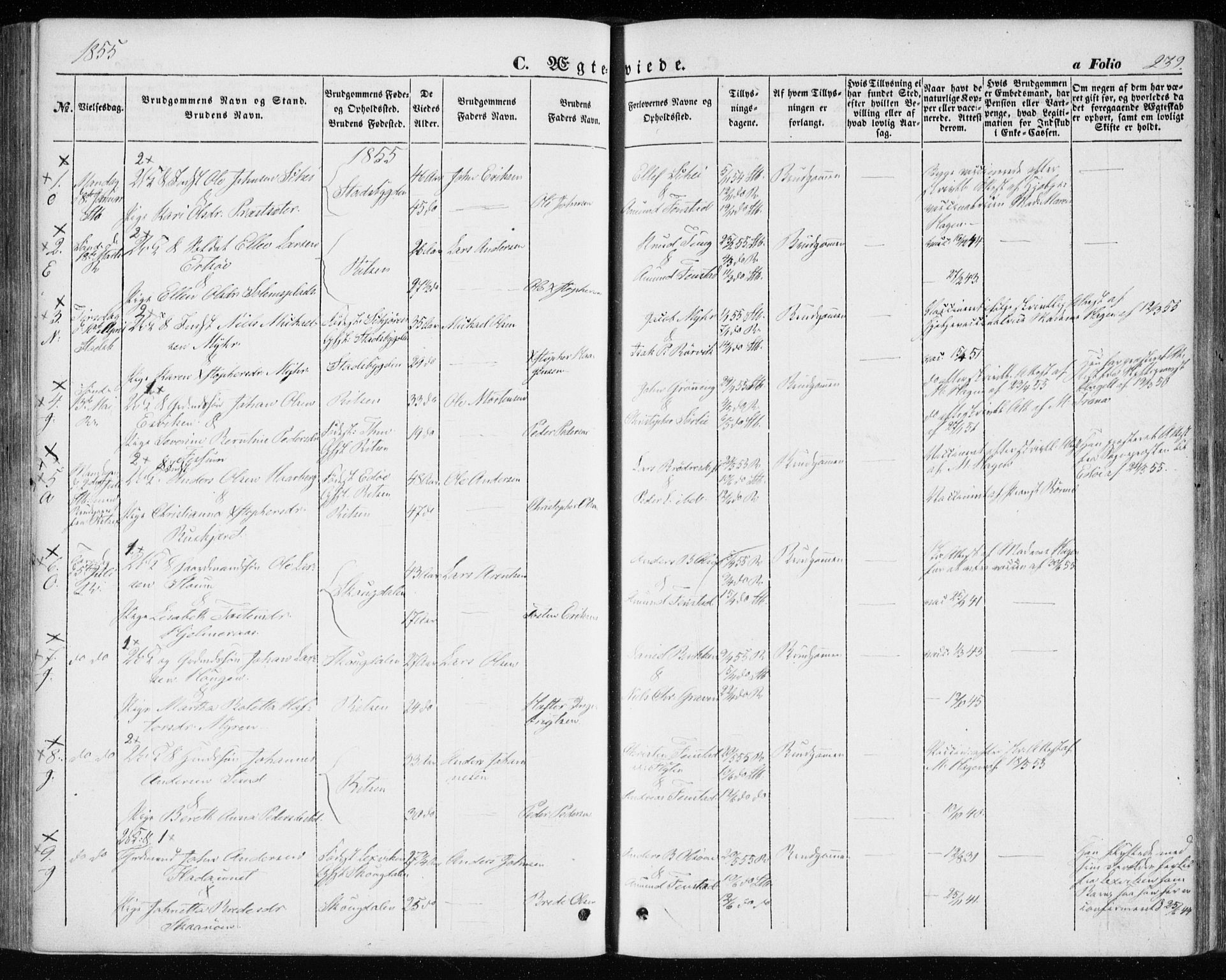 Ministerialprotokoller, klokkerbøker og fødselsregistre - Sør-Trøndelag, AV/SAT-A-1456/646/L0611: Parish register (official) no. 646A09, 1848-1857, p. 239