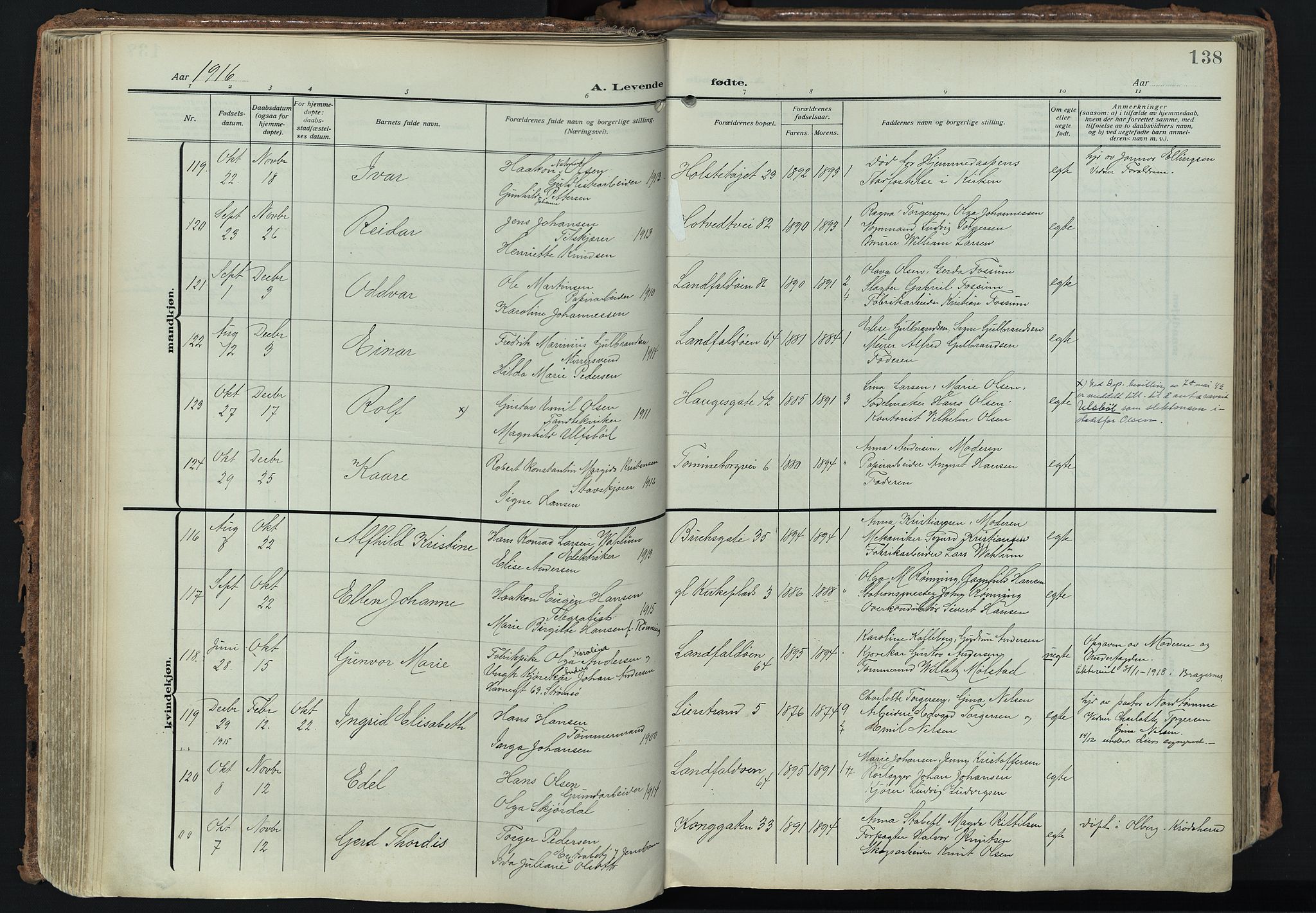 Bragernes kirkebøker, SAKO/A-6/F/Fb/L0010: Parish register (official) no. II 10, 1911-1922, p. 138