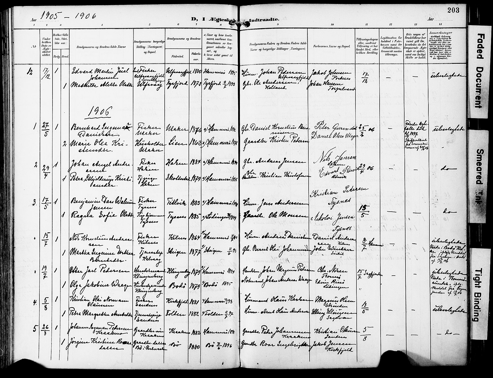 Ministerialprotokoller, klokkerbøker og fødselsregistre - Nordland, AV/SAT-A-1459/859/L0848: Parish register (official) no. 859A08, 1900-1912, p. 203