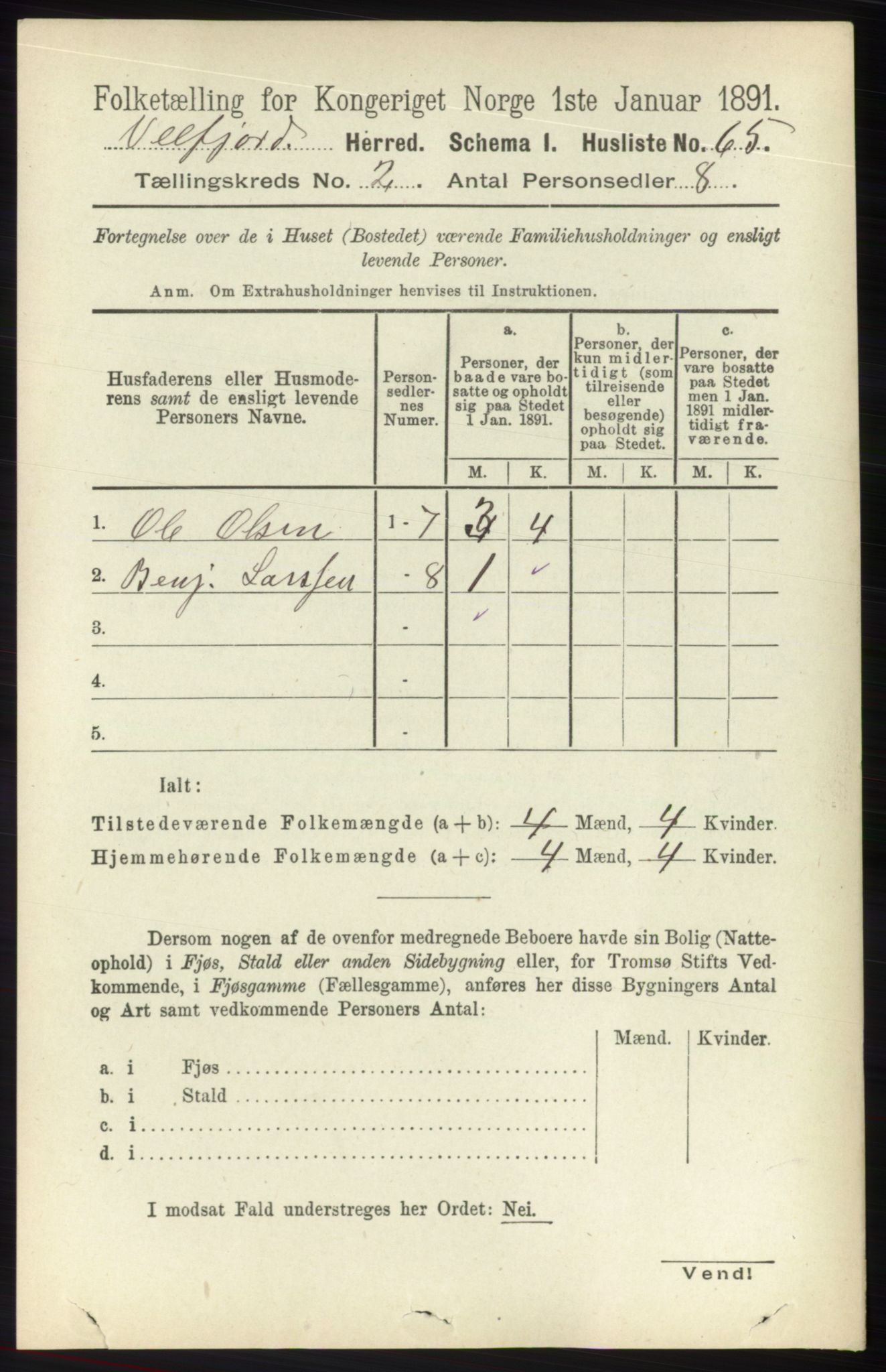 RA, 1891 census for 1813 Velfjord, 1891, p. 543