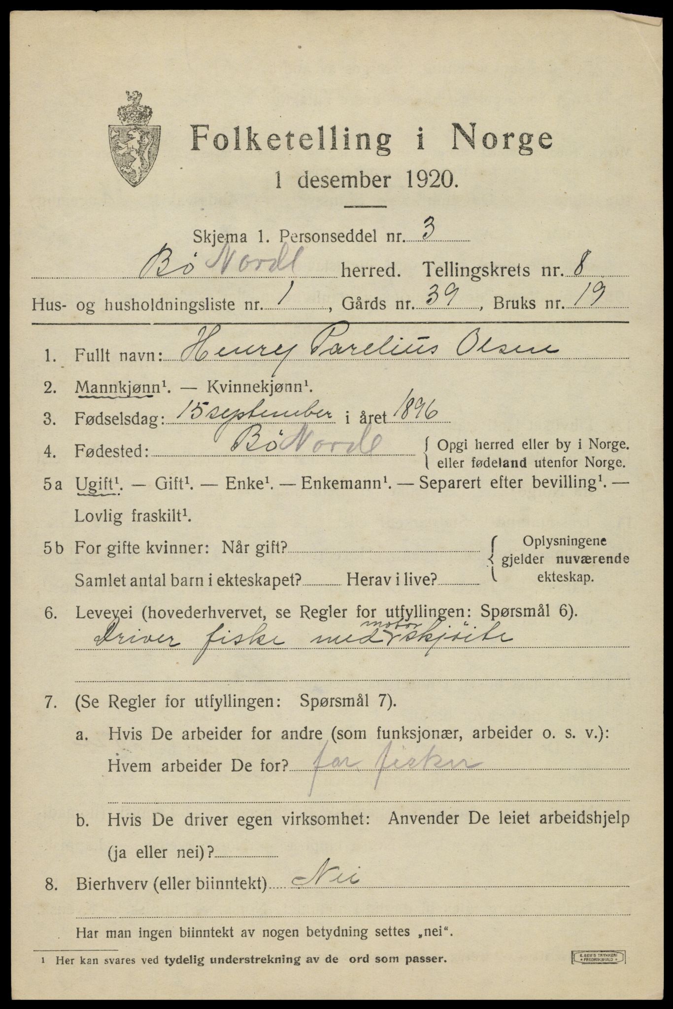 SAT, 1920 census for Bø, 1920, p. 6818