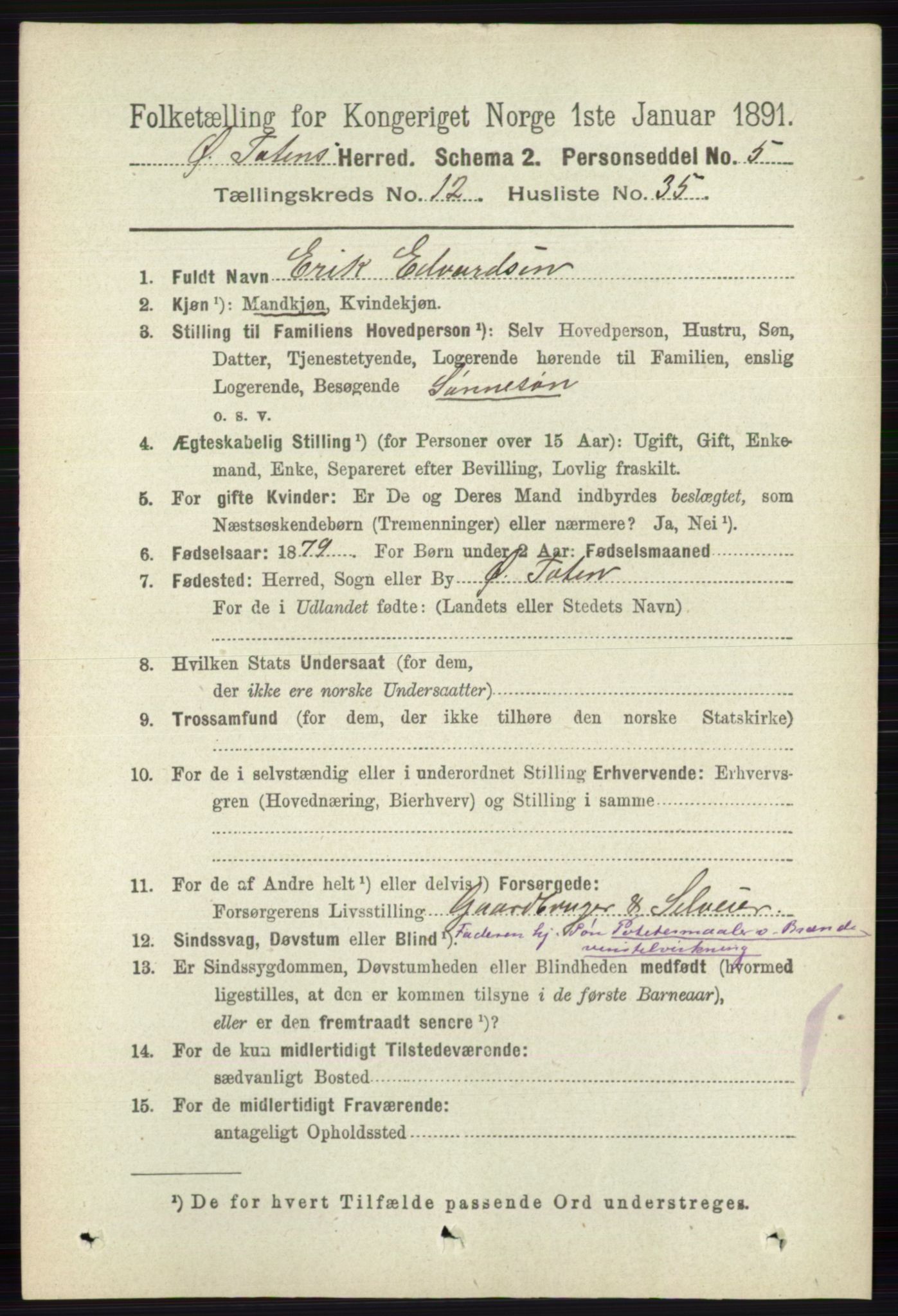 RA, 1891 census for 0528 Østre Toten, 1891, p. 7970