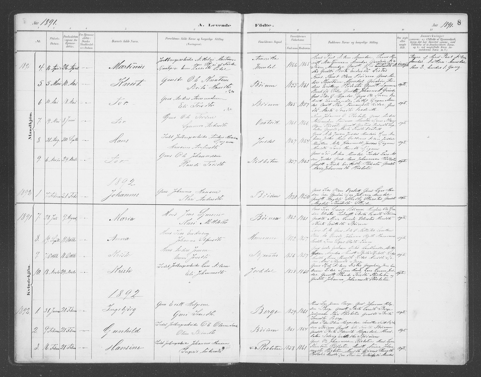 Balestrand sokneprestembete, SAB/A-79601/H/Haa/Haac/L0001: Parish register (official) no. C  1, 1889-1909, p. 8