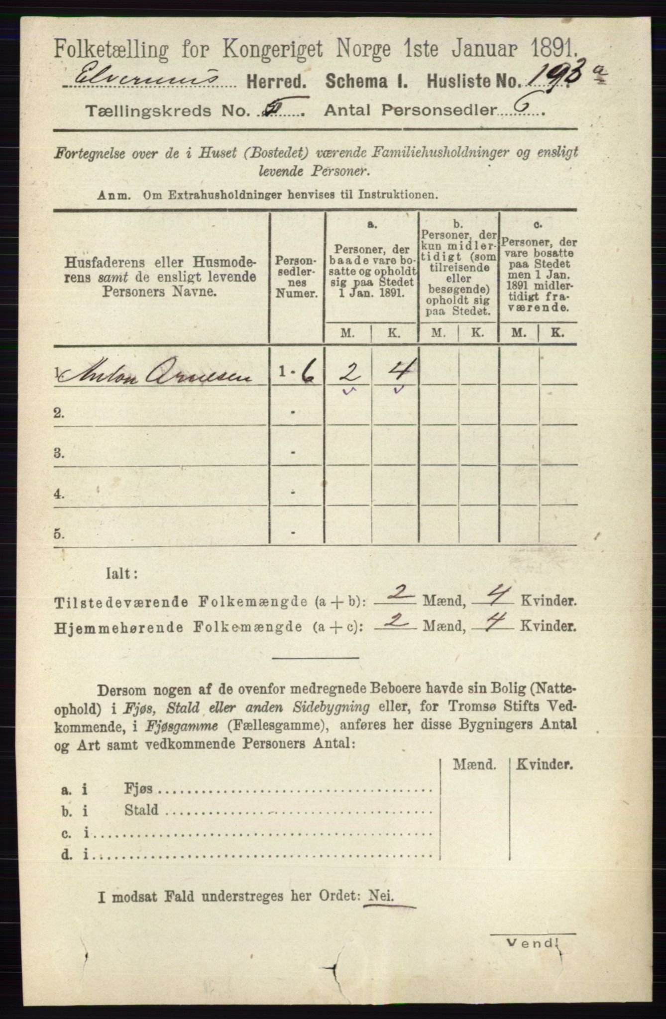 RA, 1891 census for 0427 Elverum, 1891, p. 4351