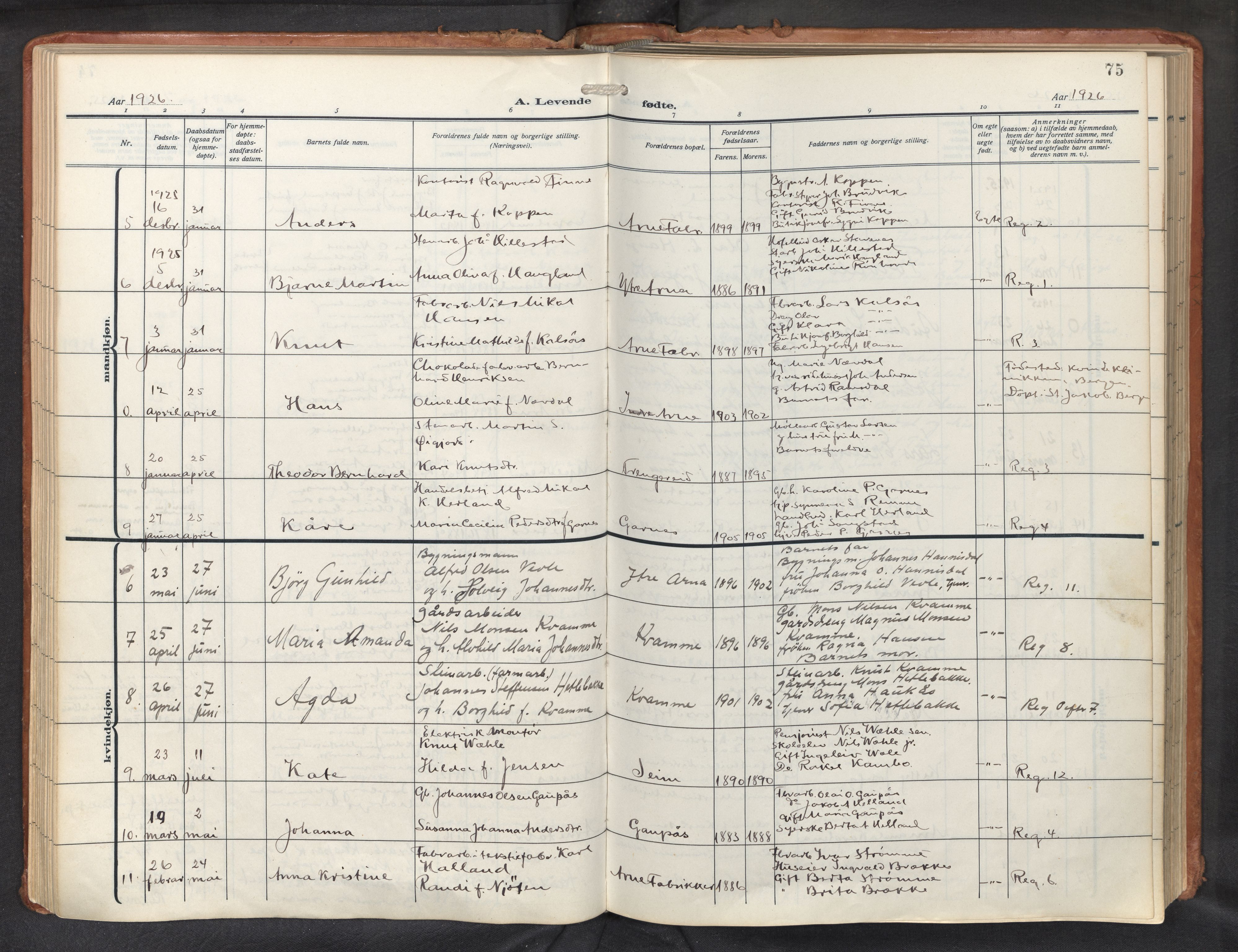 Haus sokneprestembete, AV/SAB-A-75601/H/Haa: Parish register (official) no. D 3, 1912-1927, p. 75