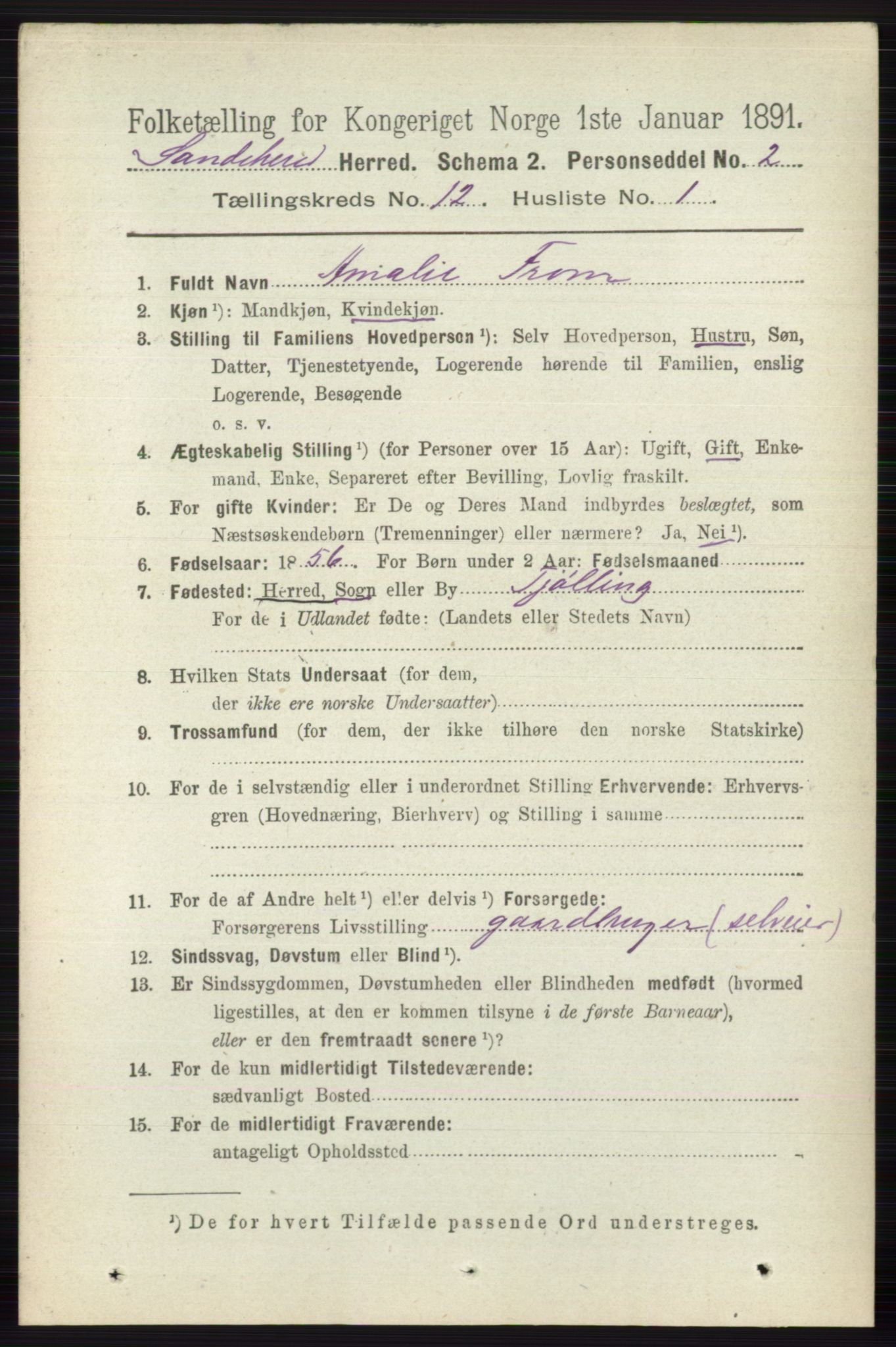 RA, 1891 census for 0724 Sandeherred, 1891, p. 7358