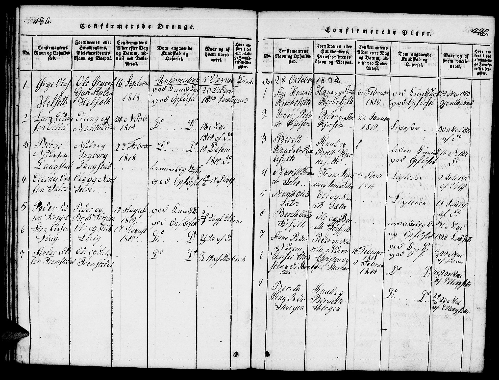 Ministerialprotokoller, klokkerbøker og fødselsregistre - Møre og Romsdal, SAT/A-1454/541/L0546: Parish register (copy) no. 541C01, 1818-1856, p. 484-485