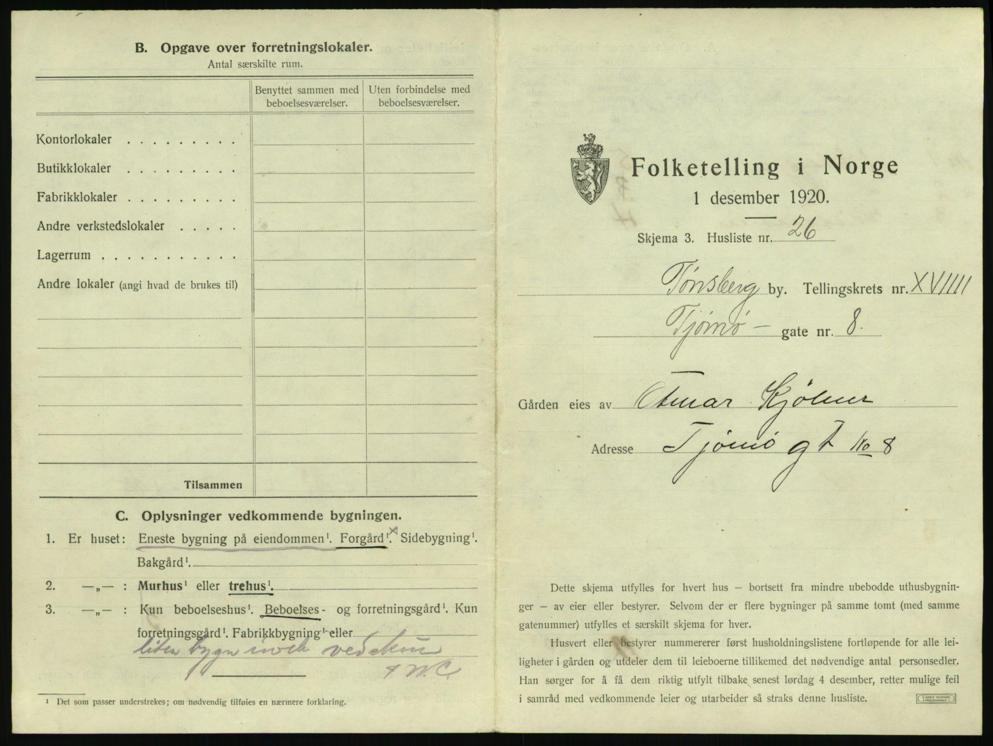 SAKO, 1920 census for Tønsberg, 1920, p. 2037