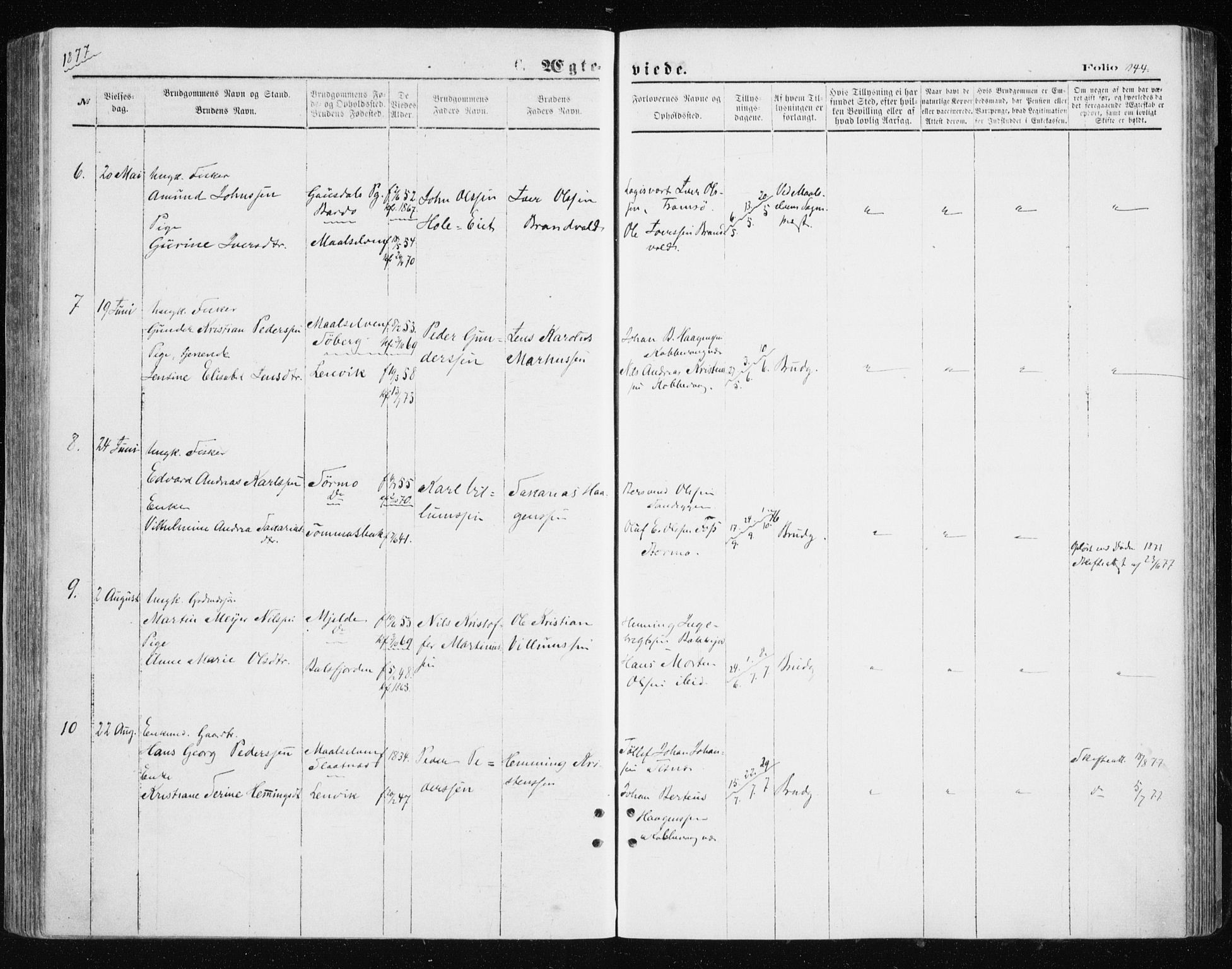 Tromsøysund sokneprestkontor, SATØ/S-1304/G/Ga/L0003kirke: Parish register (official) no. 3, 1875-1880, p. 144