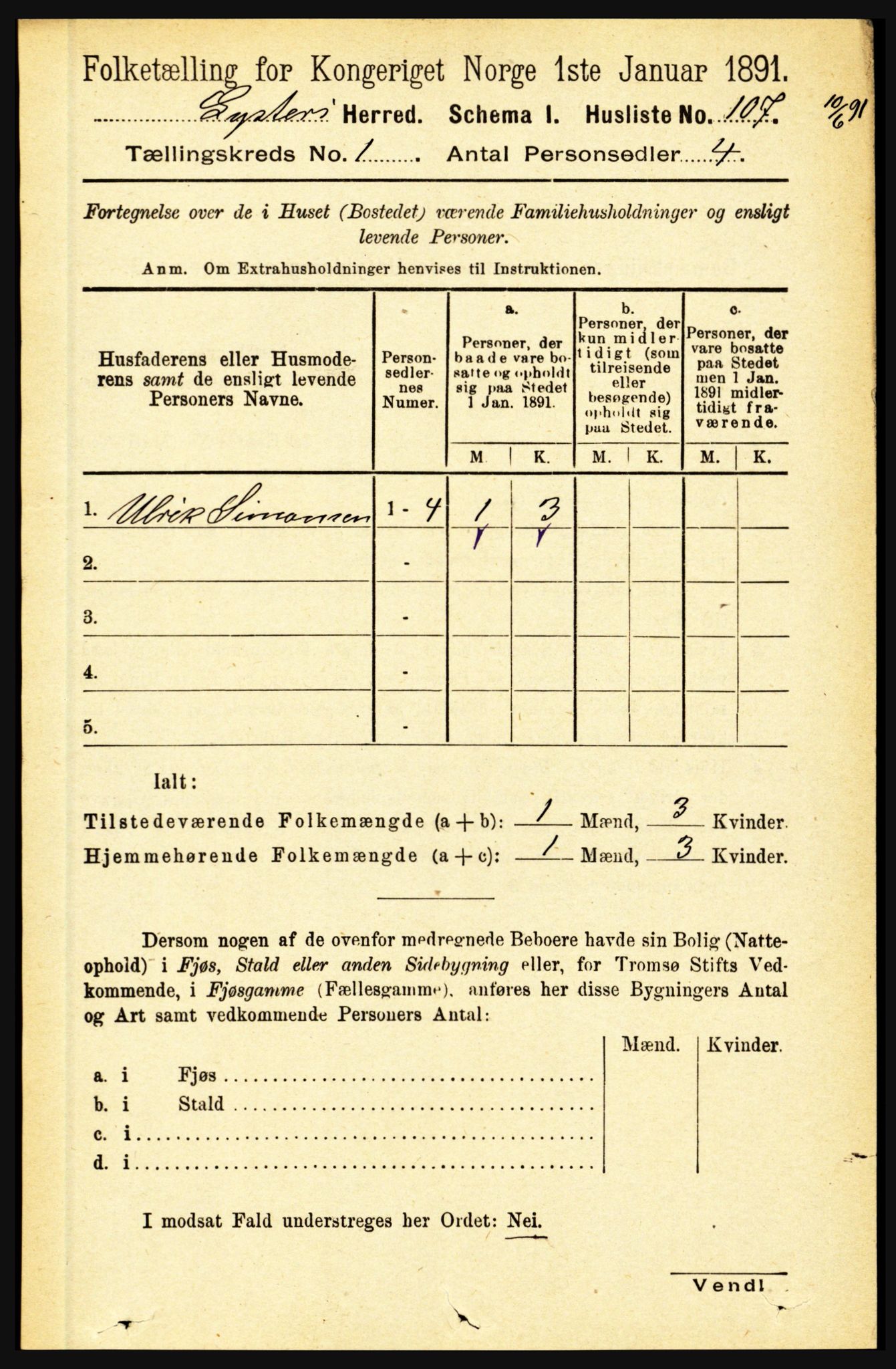 RA, 1891 census for 1426 Luster, 1891, p. 141