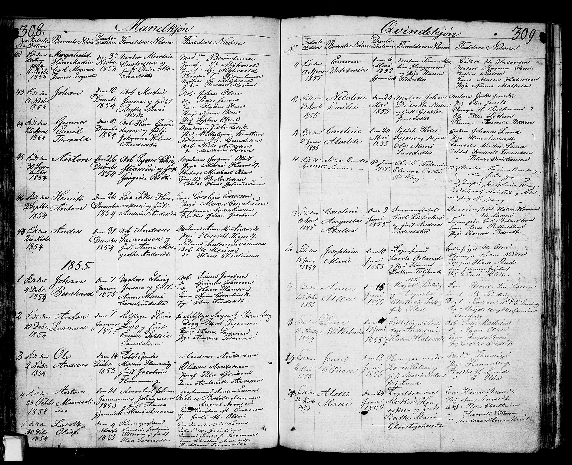 Fredrikstad prestekontor Kirkebøker, SAO/A-11082/G/Ga/L0001: Parish register (copy) no. 1, 1824-1879, p. 308-309