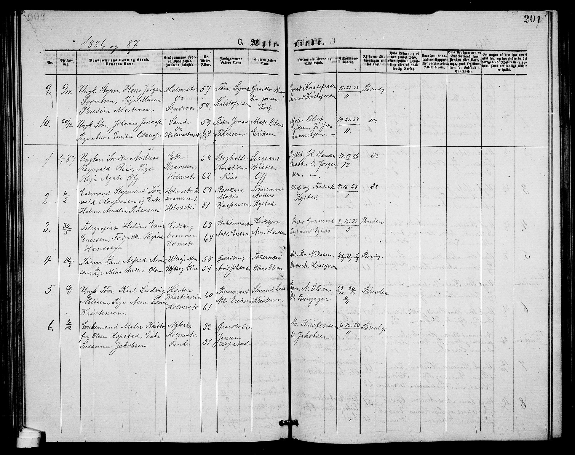 Holmestrand kirkebøker, AV/SAKO-A-346/G/Ga/L0004: Parish register (copy) no. 4, 1874-1888, p. 201