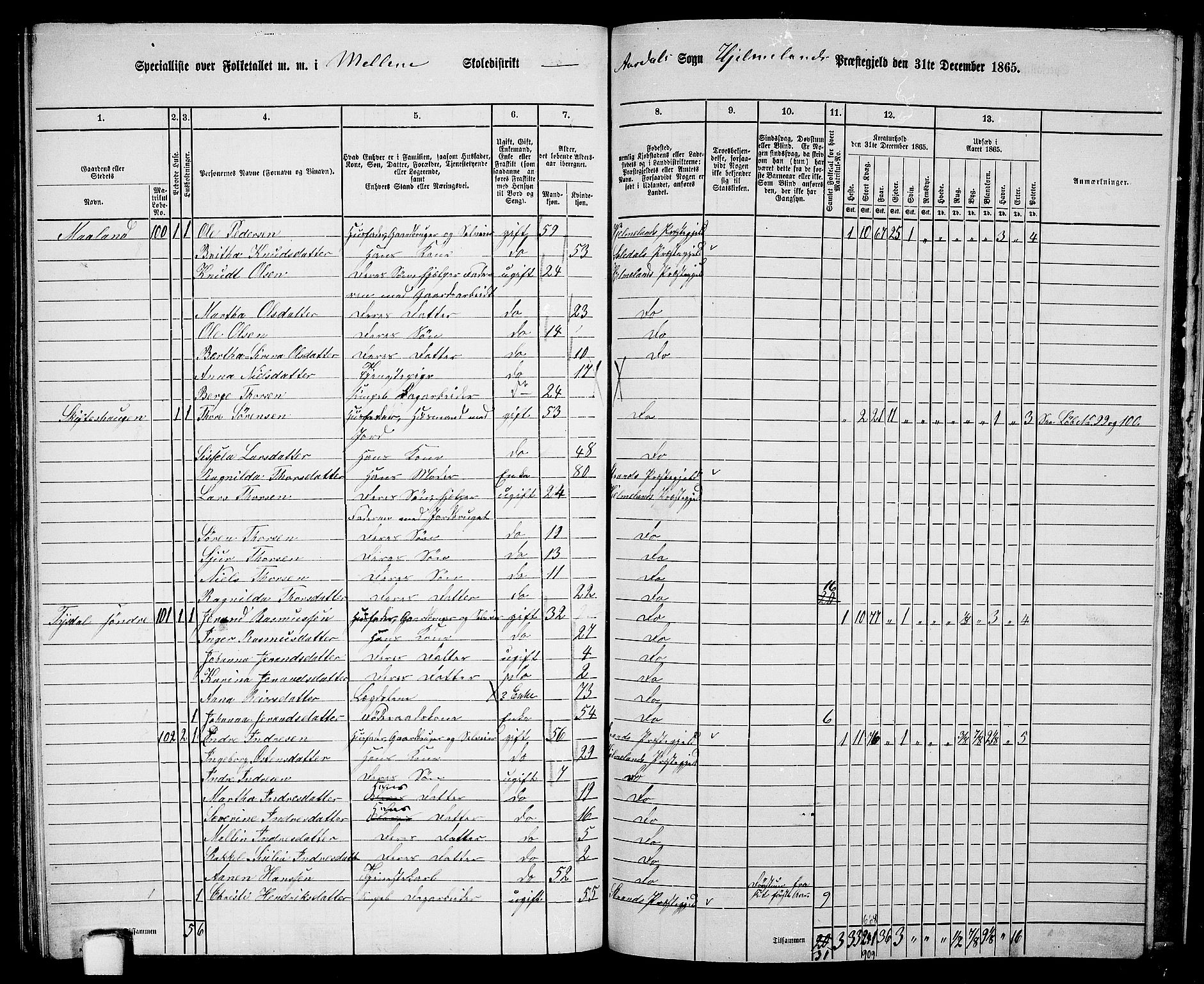 RA, 1865 census for Hjelmeland, 1865, p. 183