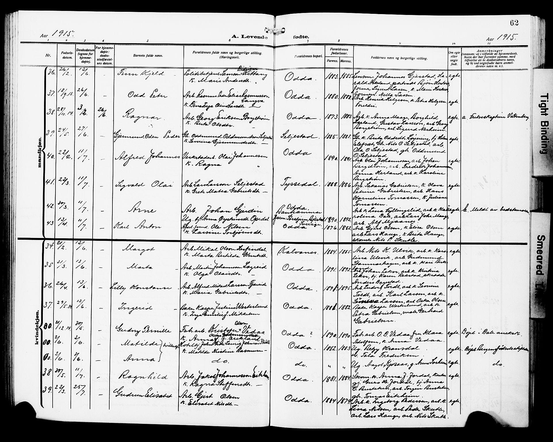 Odda Sokneprestembete, SAB/A-77201/H/Hab: Parish register (copy) no. A 8, 1910-1923, p. 62