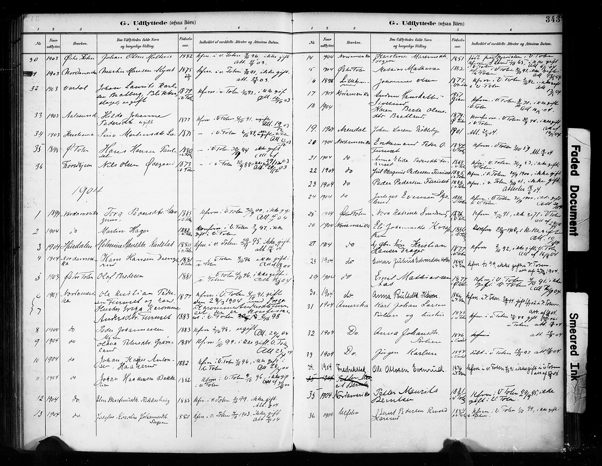 Vestre Toten prestekontor, SAH/PREST-108/H/Ha/Haa/L0011: Parish register (official) no. 11, 1895-1906, p. 343