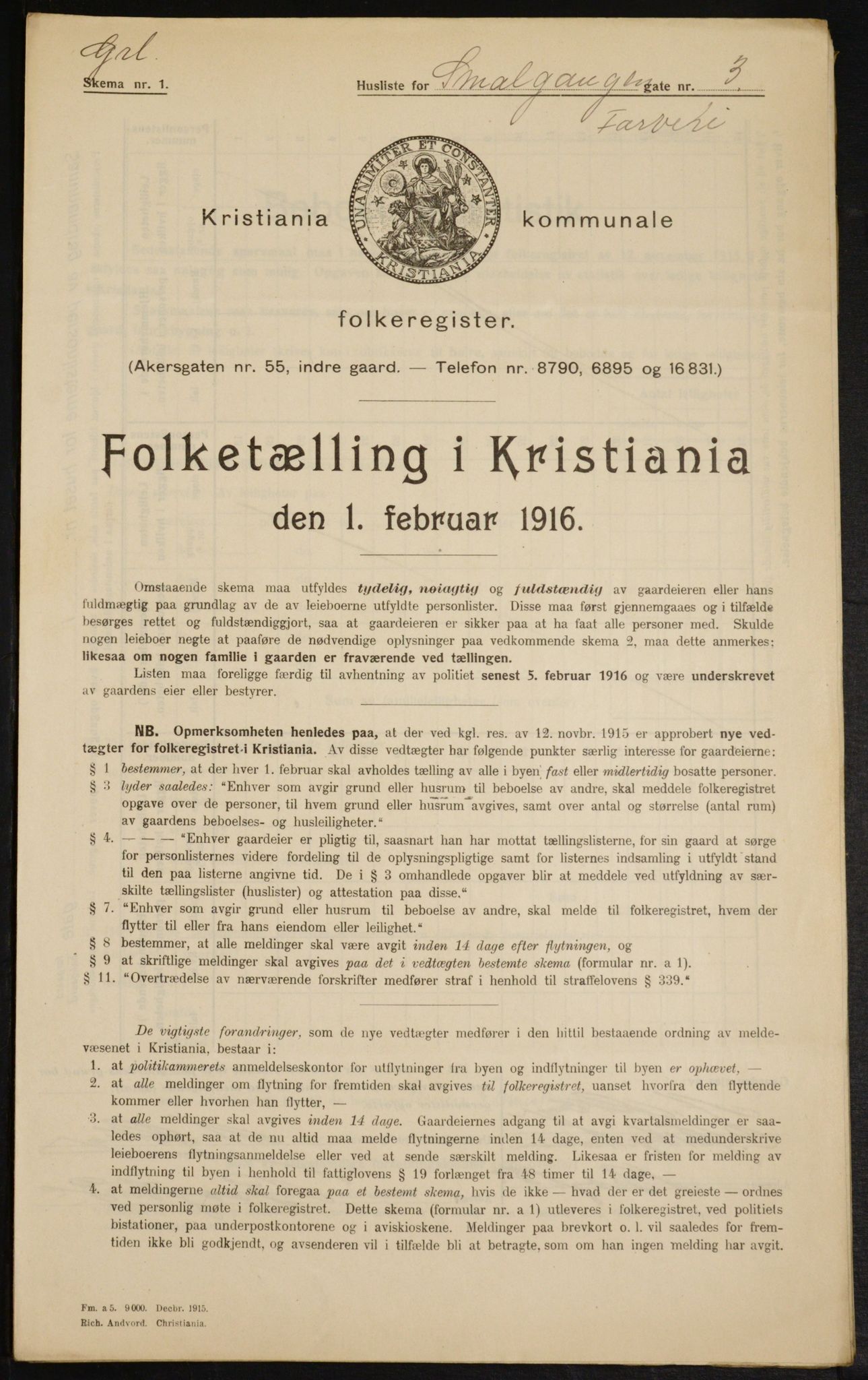 OBA, Municipal Census 1916 for Kristiania, 1916, p. 99444