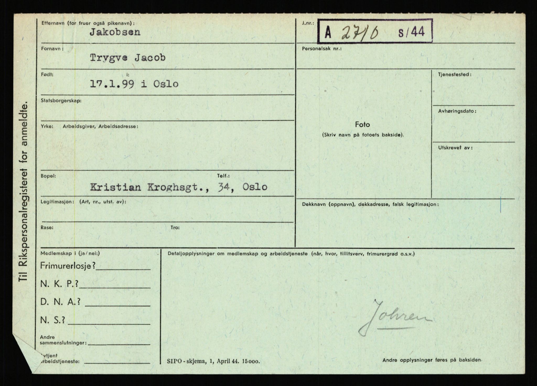 Statspolitiet - Hovedkontoret / Osloavdelingen, AV/RA-S-1329/C/Ca/L0007: Hol - Joelsen, 1943-1945, p. 3369