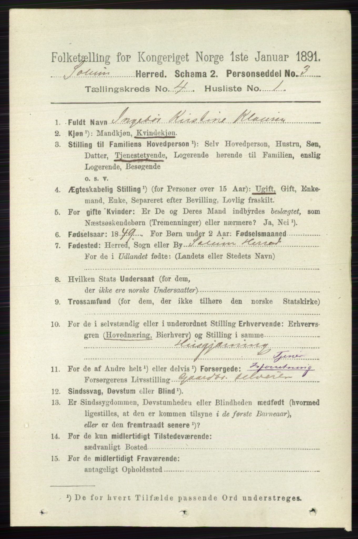 RA, 1891 census for 0818 Solum, 1891, p. 622