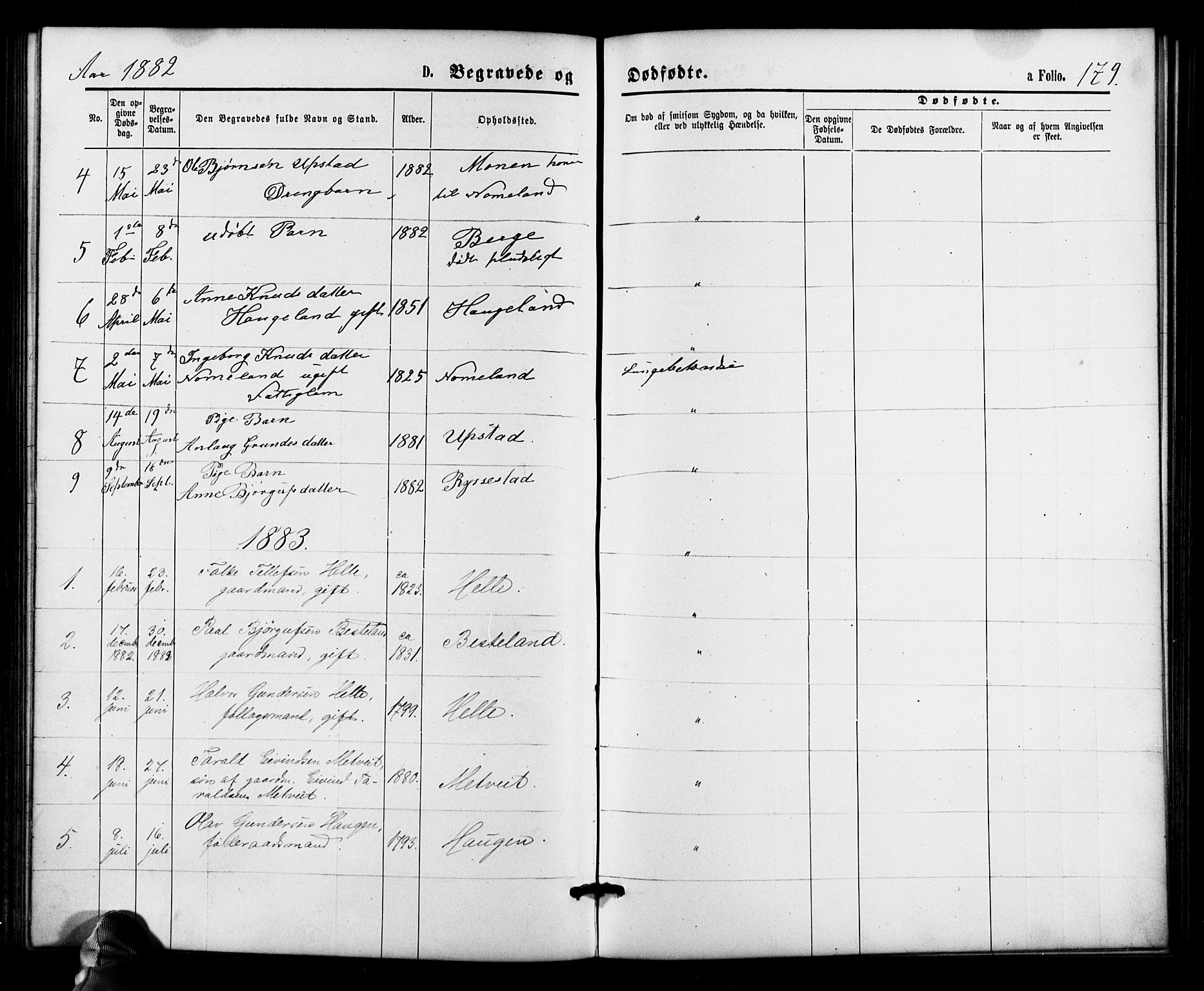 Valle sokneprestkontor, SAK/1111-0044/F/Fb/Fbb/L0002: Parish register (copy) no. B 2, 1875-1921, p. 179