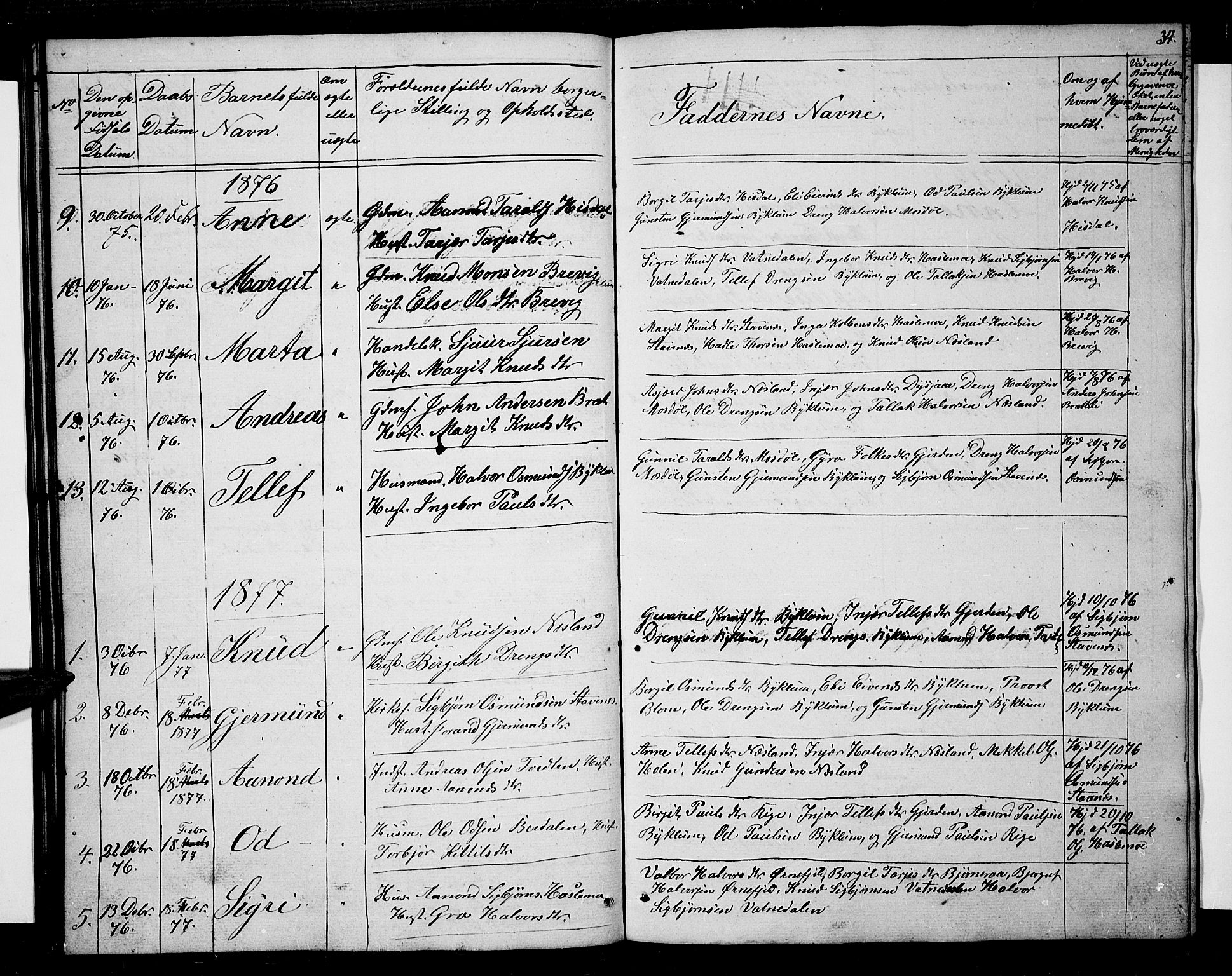 Valle sokneprestkontor, AV/SAK-1111-0044/F/Fb/Fba/L0001: Parish register (copy) no. B 1, 1851-1882, p. 34