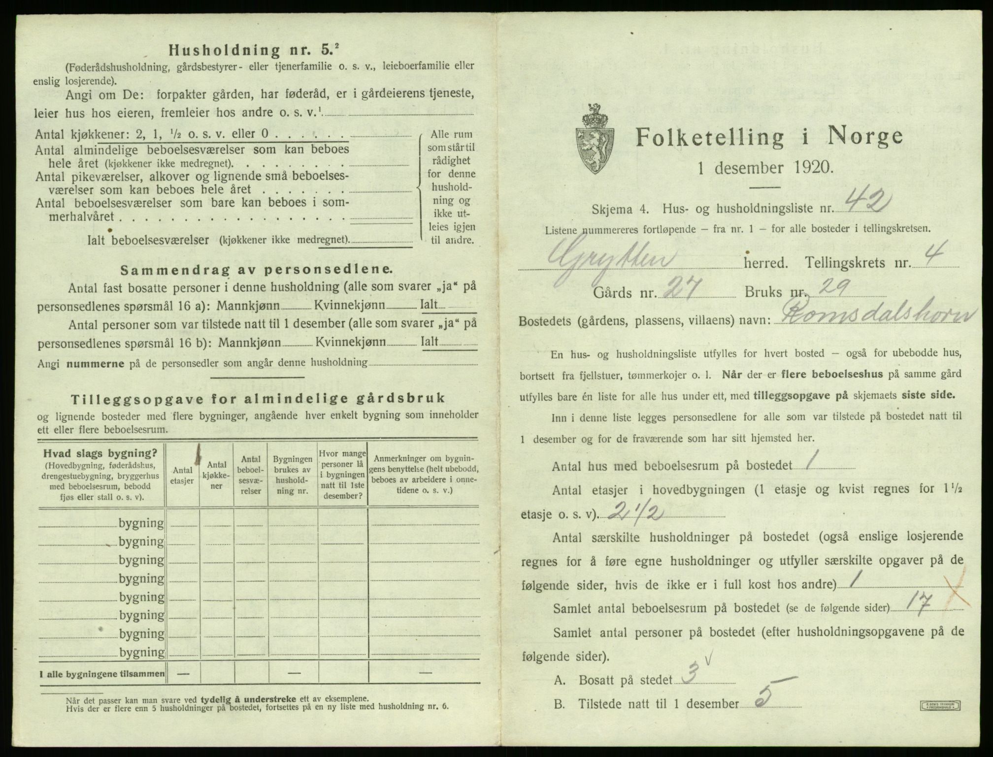 SAT, 1920 census for Grytten, 1920, p. 442