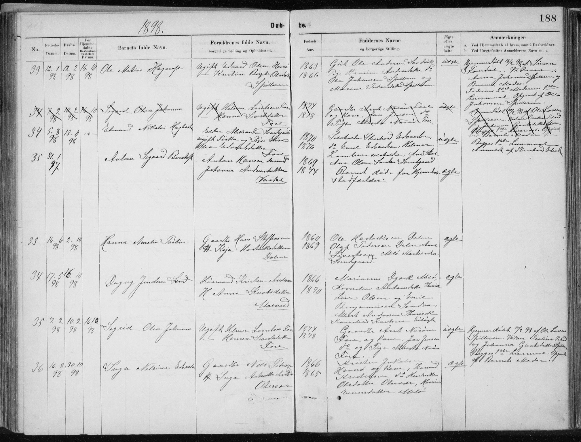 Ministerialprotokoller, klokkerbøker og fødselsregistre - Nordland, SAT/A-1459/843/L0636: Parish register (copy) no. 843C05, 1884-1909, p. 188