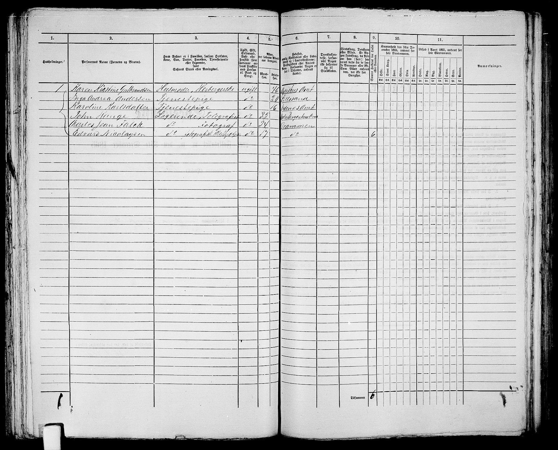 RA, 1865 census for Vestre Moland/Lillesand, 1865, p. 214