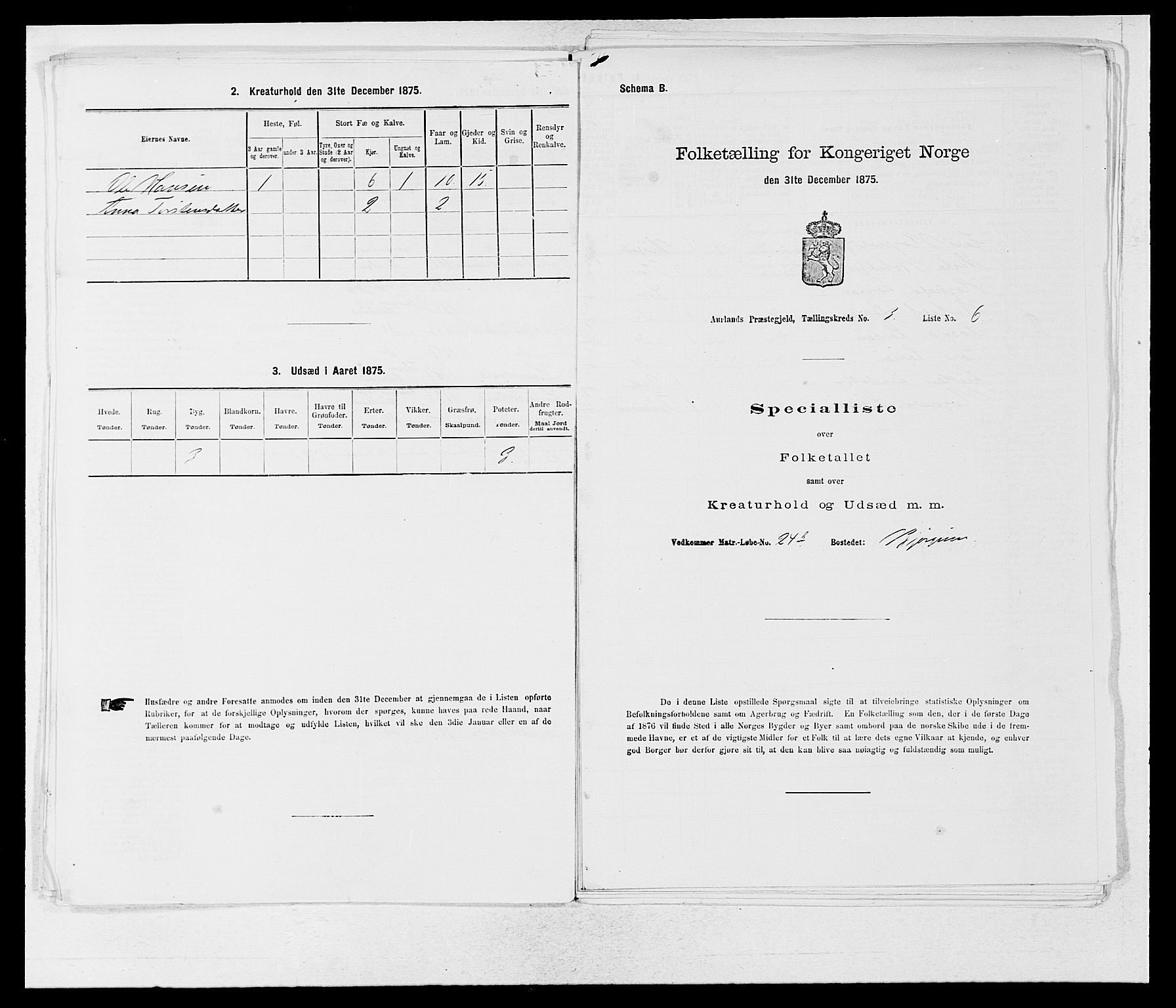 SAB, 1875 census for 1421P Aurland, 1875, p. 261