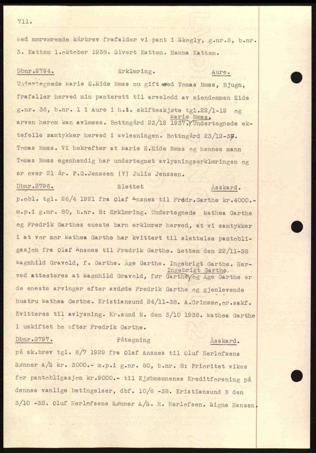 Nordmøre sorenskriveri, AV/SAT-A-4132/1/2/2Ca: Mortgage book no. C80, 1936-1939, Diary no: : 2794/1938