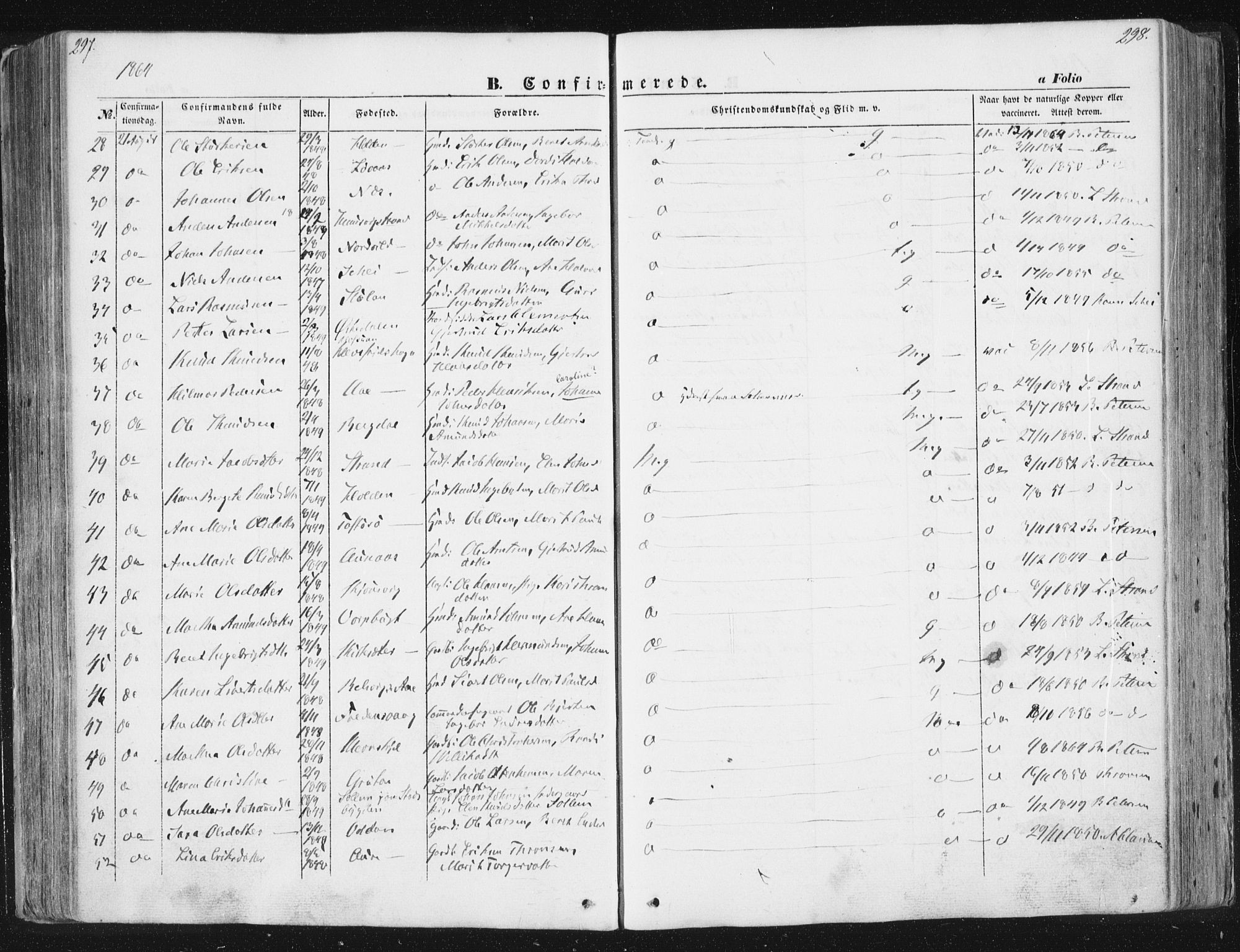Ministerialprotokoller, klokkerbøker og fødselsregistre - Sør-Trøndelag, SAT/A-1456/630/L0494: Parish register (official) no. 630A07, 1852-1868, p. 297-298