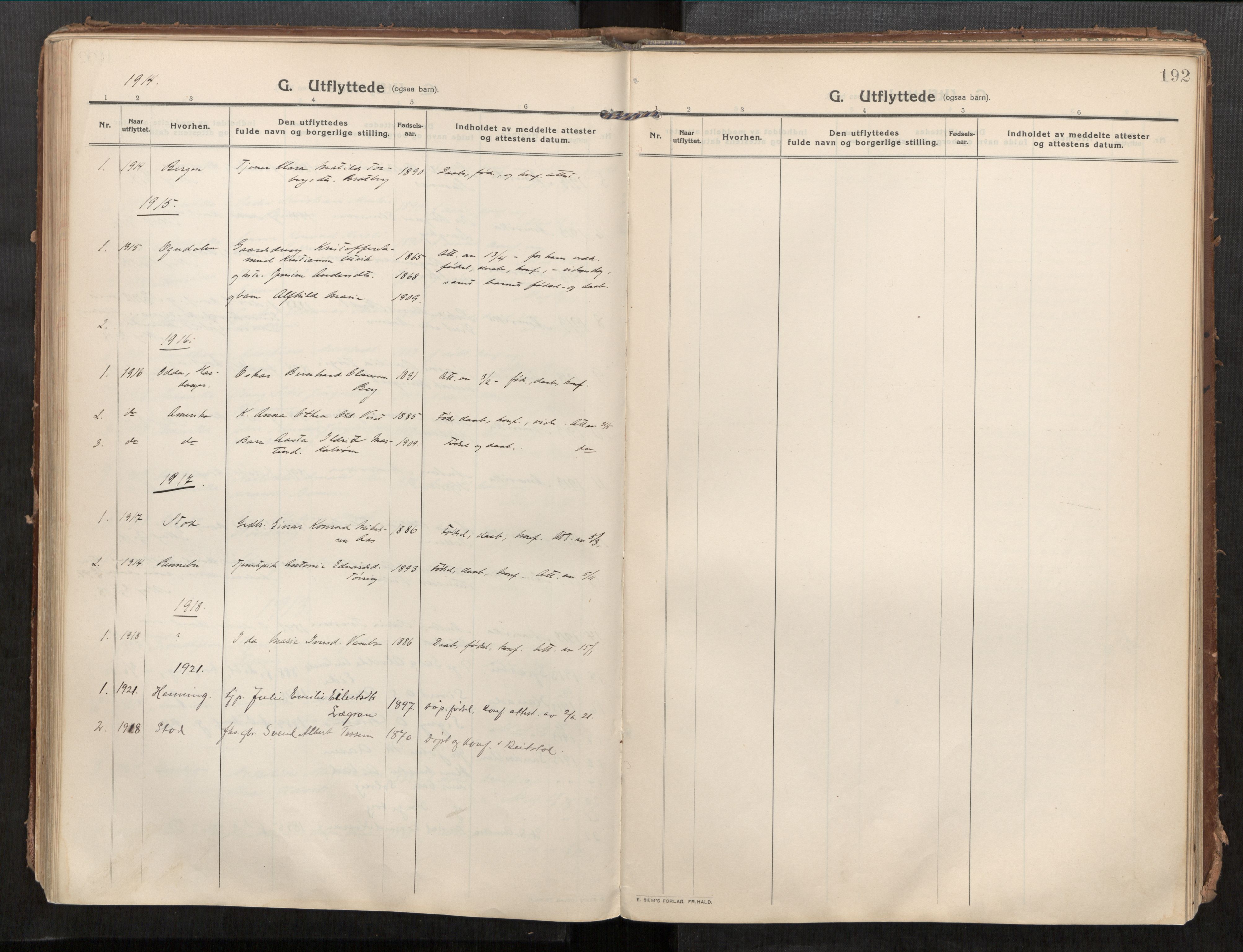 Beitstad sokneprestkontor, SAT/A-1162/I/I1/I1a/L0001: Parish register (official) no. 1, 1912-1927, p. 192