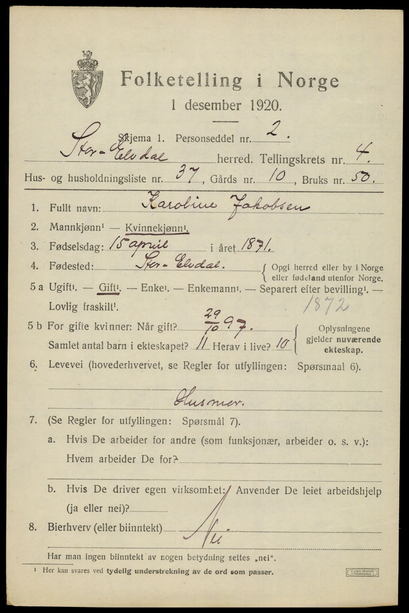 SAH, 1920 census for Stor-Elvdal, 1920, p. 3860