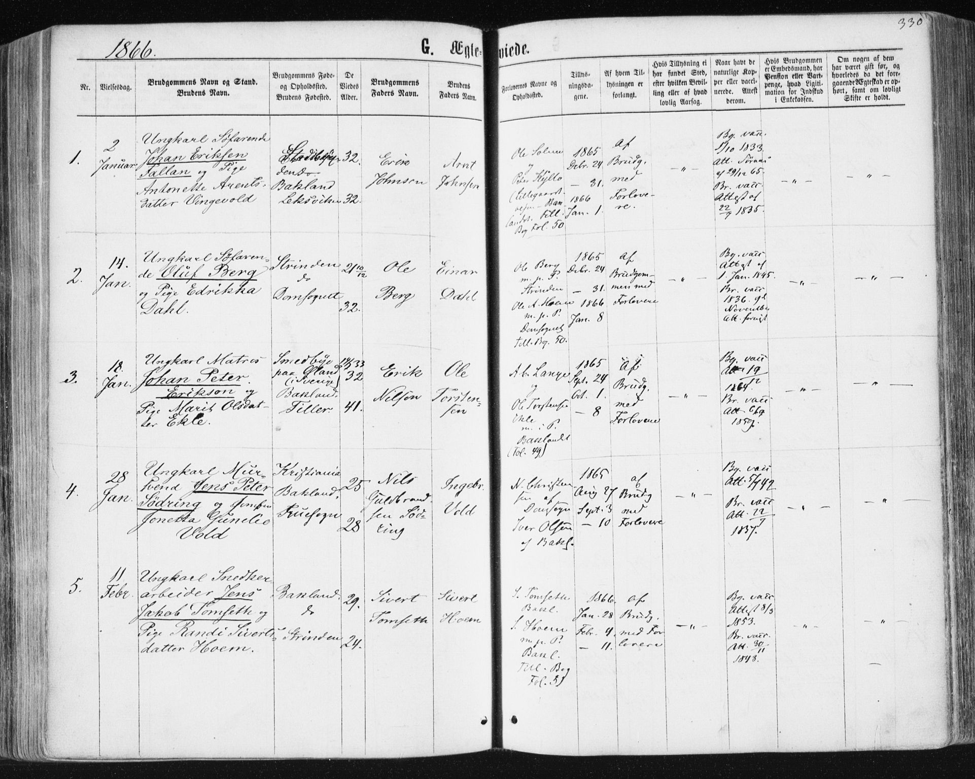 Ministerialprotokoller, klokkerbøker og fødselsregistre - Sør-Trøndelag, SAT/A-1456/604/L0186: Parish register (official) no. 604A07, 1866-1877, p. 330