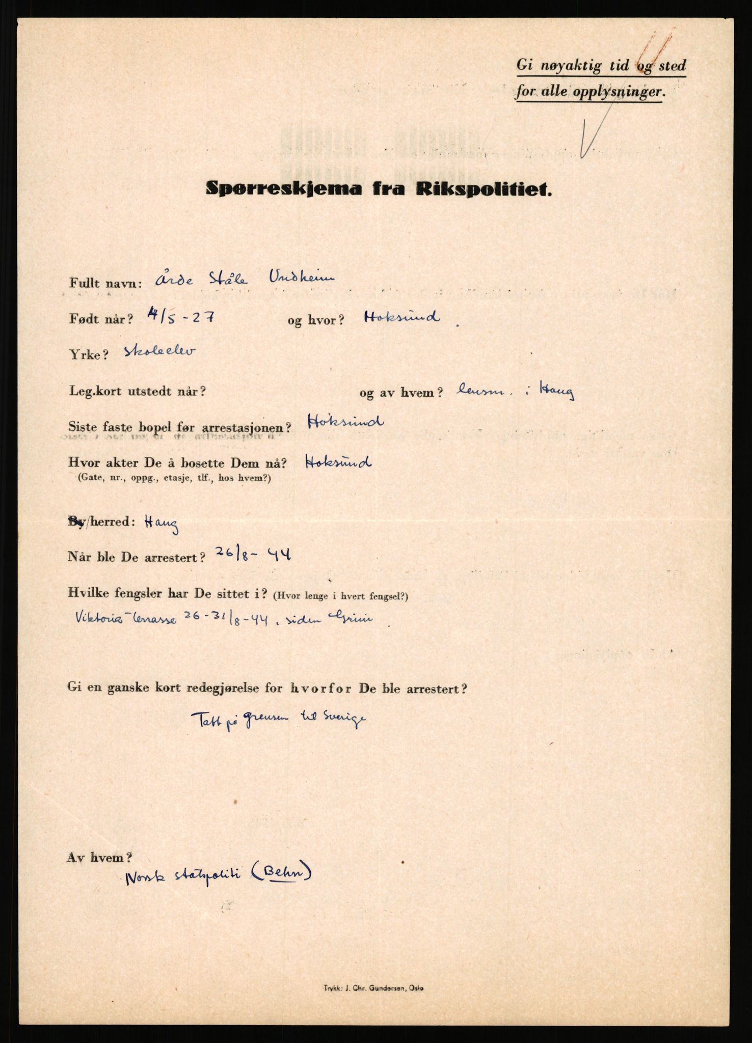 Rikspolitisjefen, AV/RA-S-1560/L/L0017: Tidemann, Hermann G. - Veum, Tjostolv, 1940-1945, p. 752