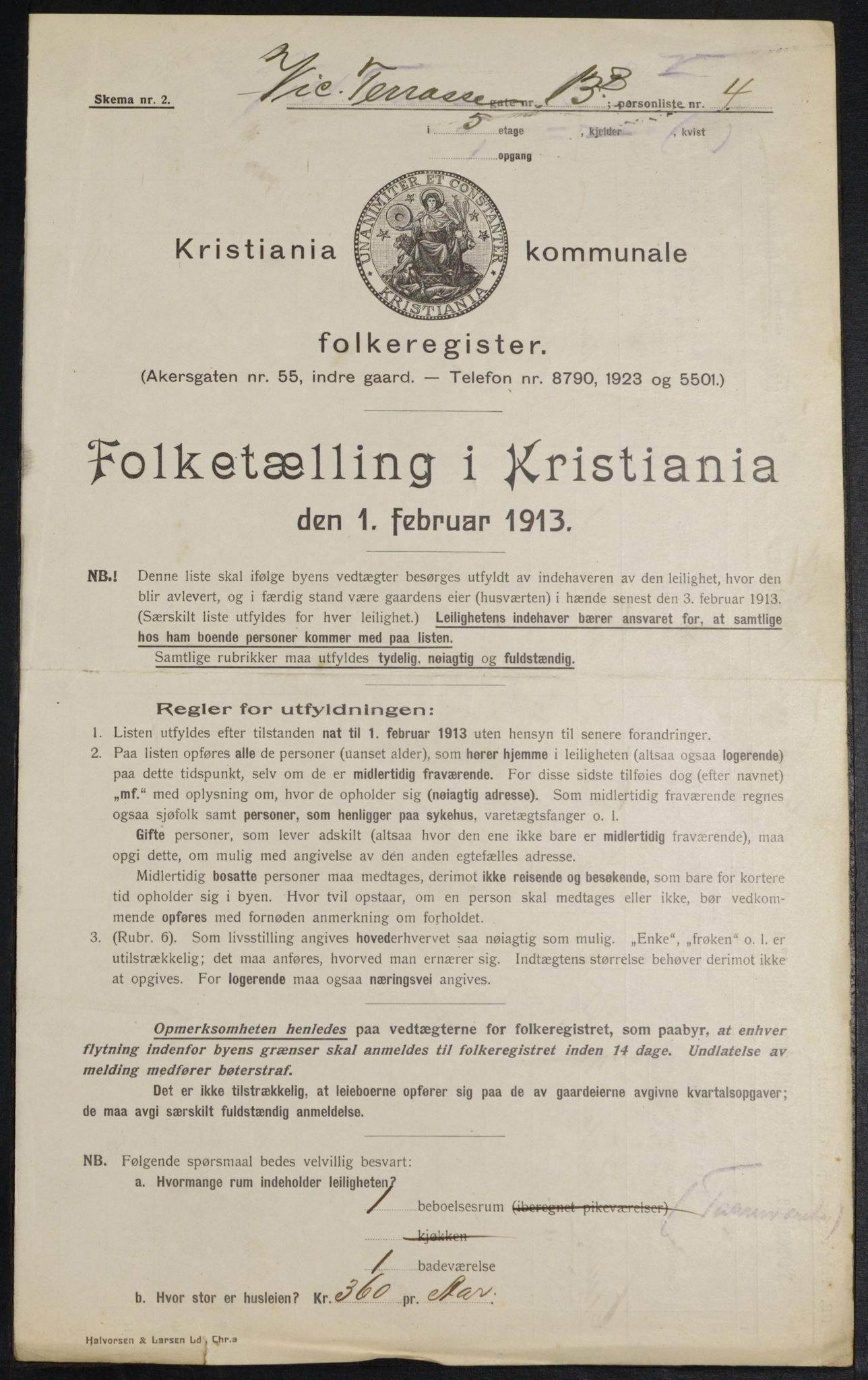 OBA, Municipal Census 1913 for Kristiania, 1913, p. 123436